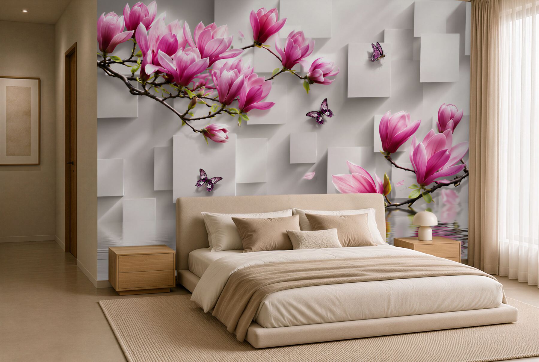 Fototapeta fioletowe kwiaty magnolii nad wodą?v2345