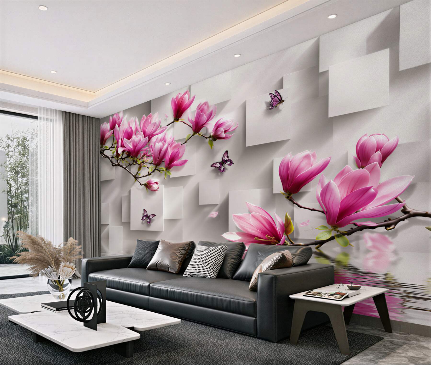 Fototapeta fioletowe kwiaty magnolii nad wodą?v2345