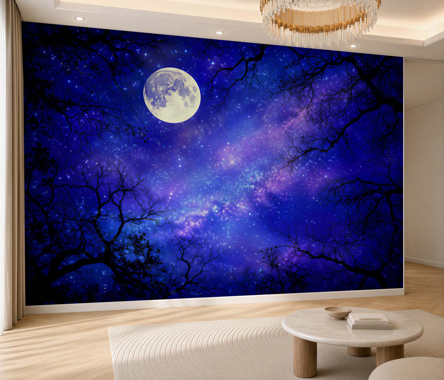 Fototapeta nocny jasny księżyc na rozgwieżdżonym niebie?v2345