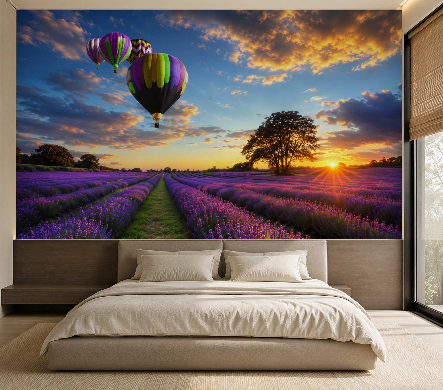 Fototapeta kolorowy balon na ogrzane powietrze unoszący się nad lawendą?v2345
