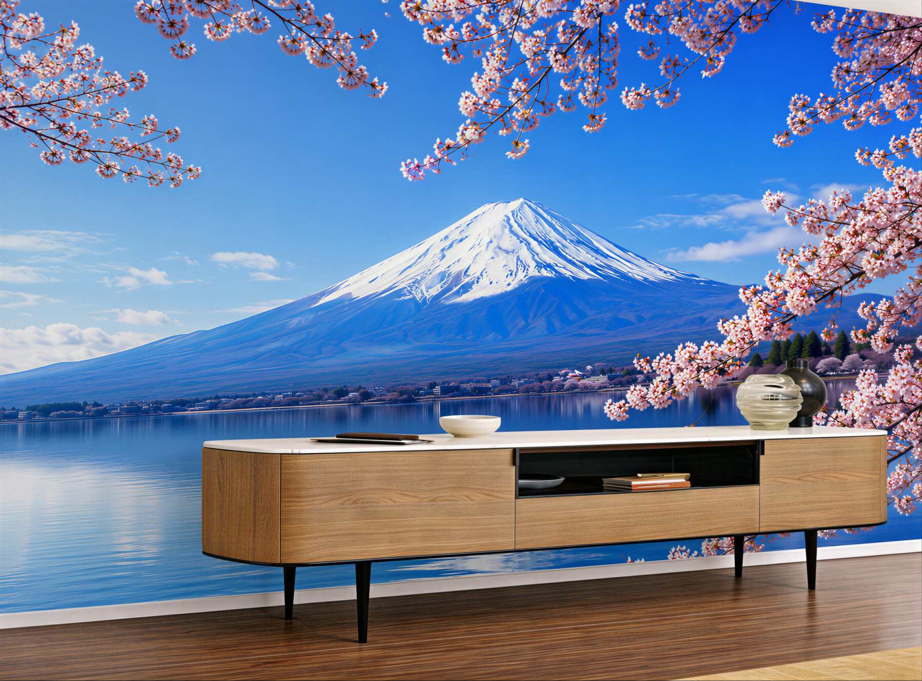 Fototapeta sakura na tle jeziora i gór?v2345