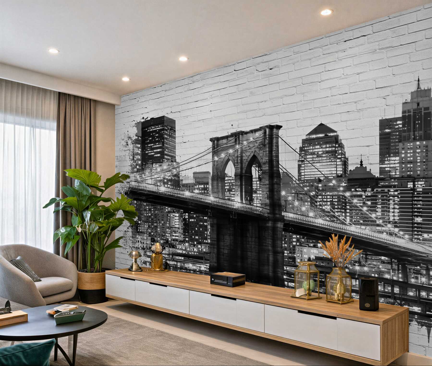 Fototapeta Most Manhattan z miastem na cegle?v2345