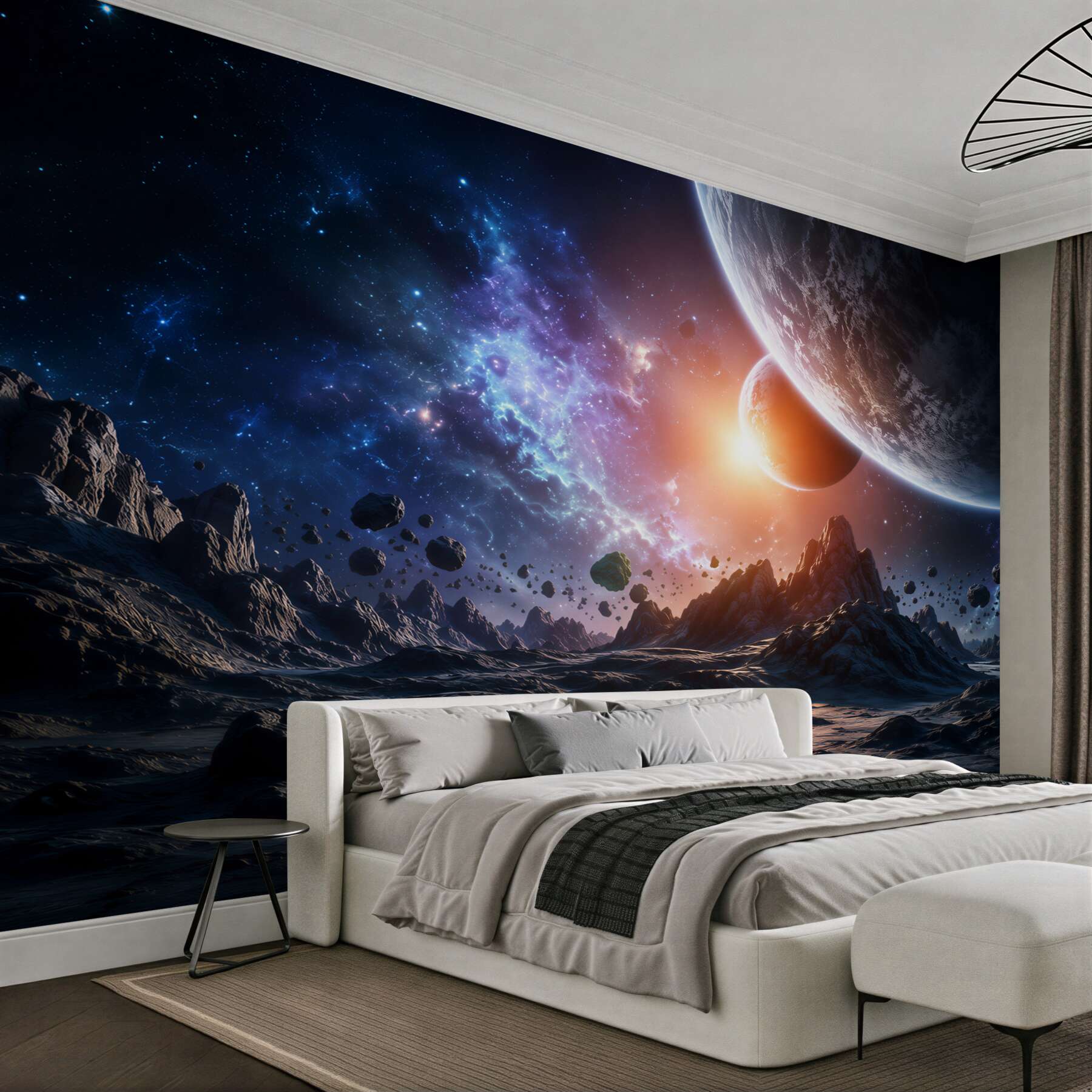 Fototapeta futurystyczny kosmiczny świat z planetami
