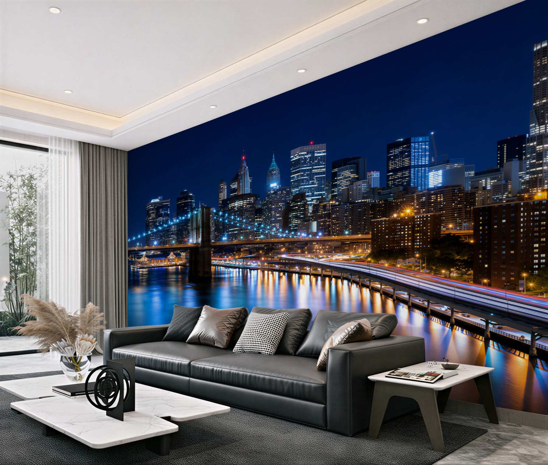 Fototapeta Molo na Manhattanie w nocy jest oświetlone?v2345