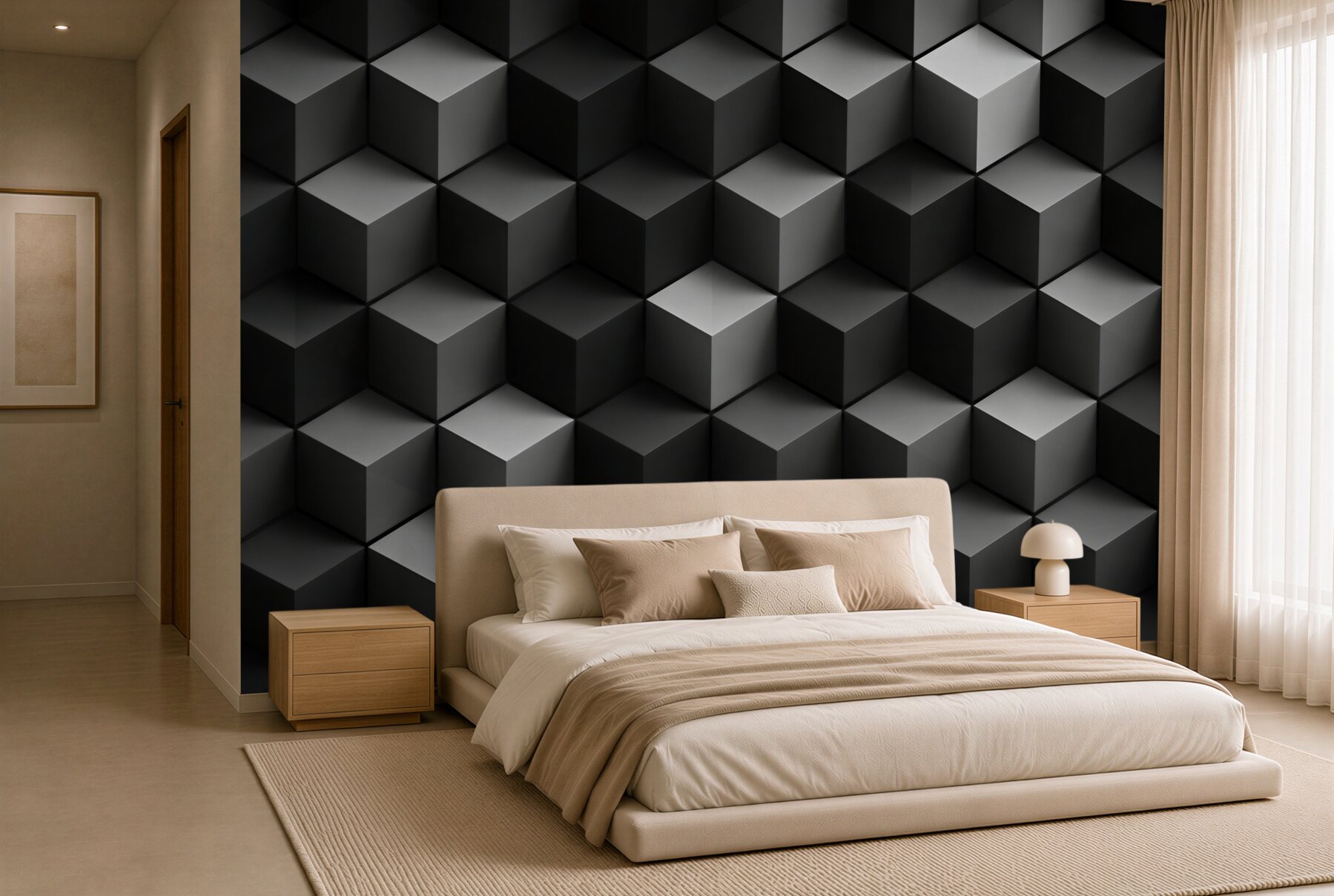 Fototapeta geometryczne heksagony 3D szaro beżowe nowoczesne?v2345