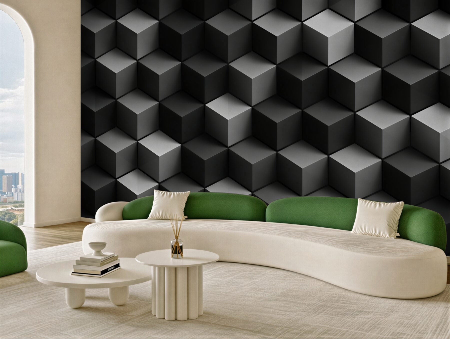 Fototapeta geometryczne heksagony 3D szaro beżowe nowoczesne?v2345