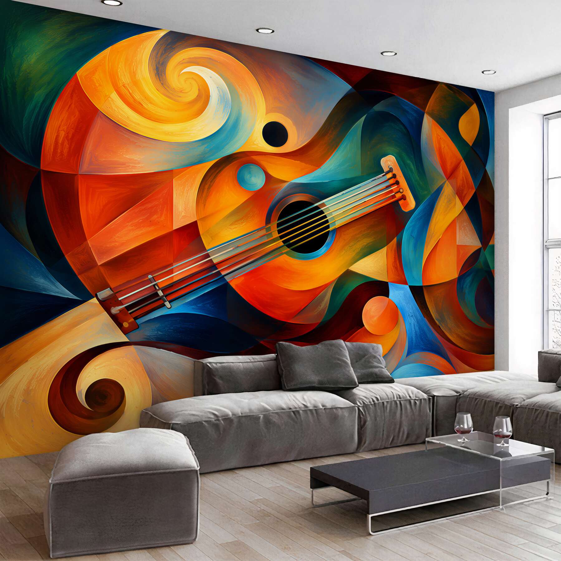Fototapeta gitara abstrakcyjna w beżowo niebieskich tonach?v2345