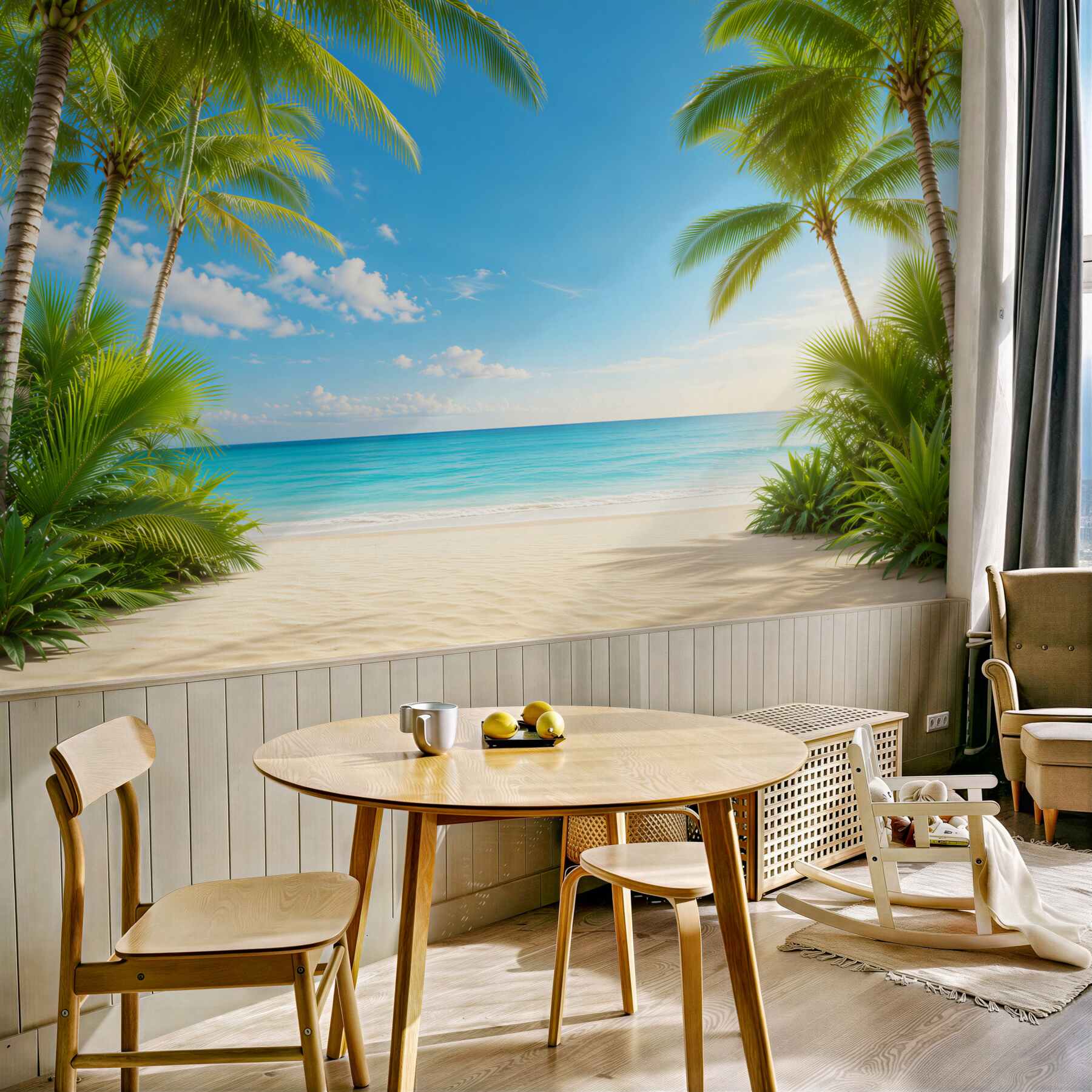 Fototapeta tropikalna plaża z palmami i turkusowym morzem?v2345