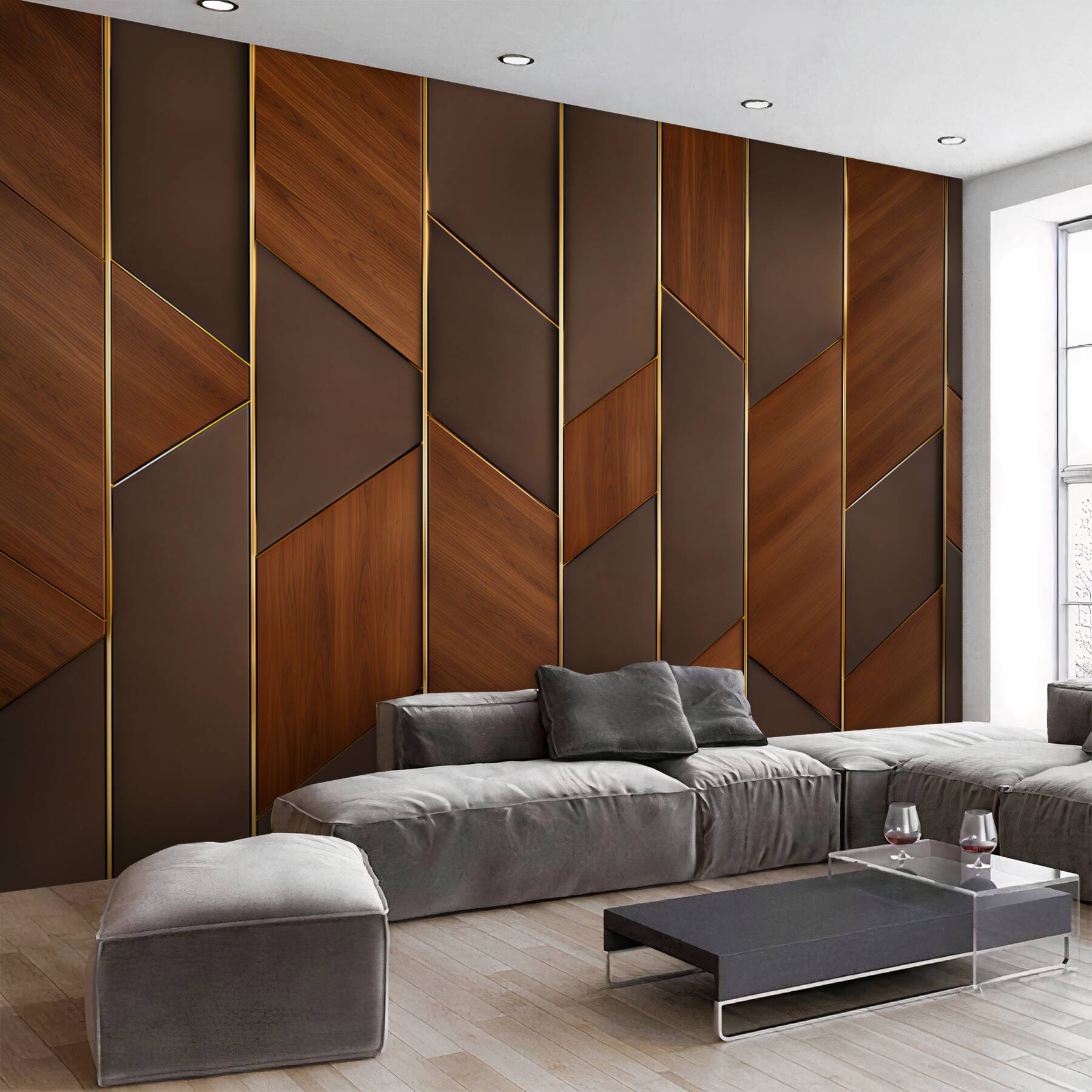 Fototapeta geometryczne panele beżowe nowoczesna dekoracja 3D?v2345