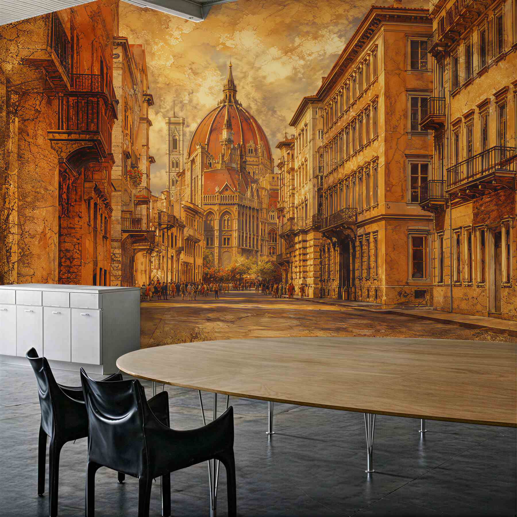 Fototapeta ulica Florencji z katedrą w ciepłych beżowych tonach?v2345