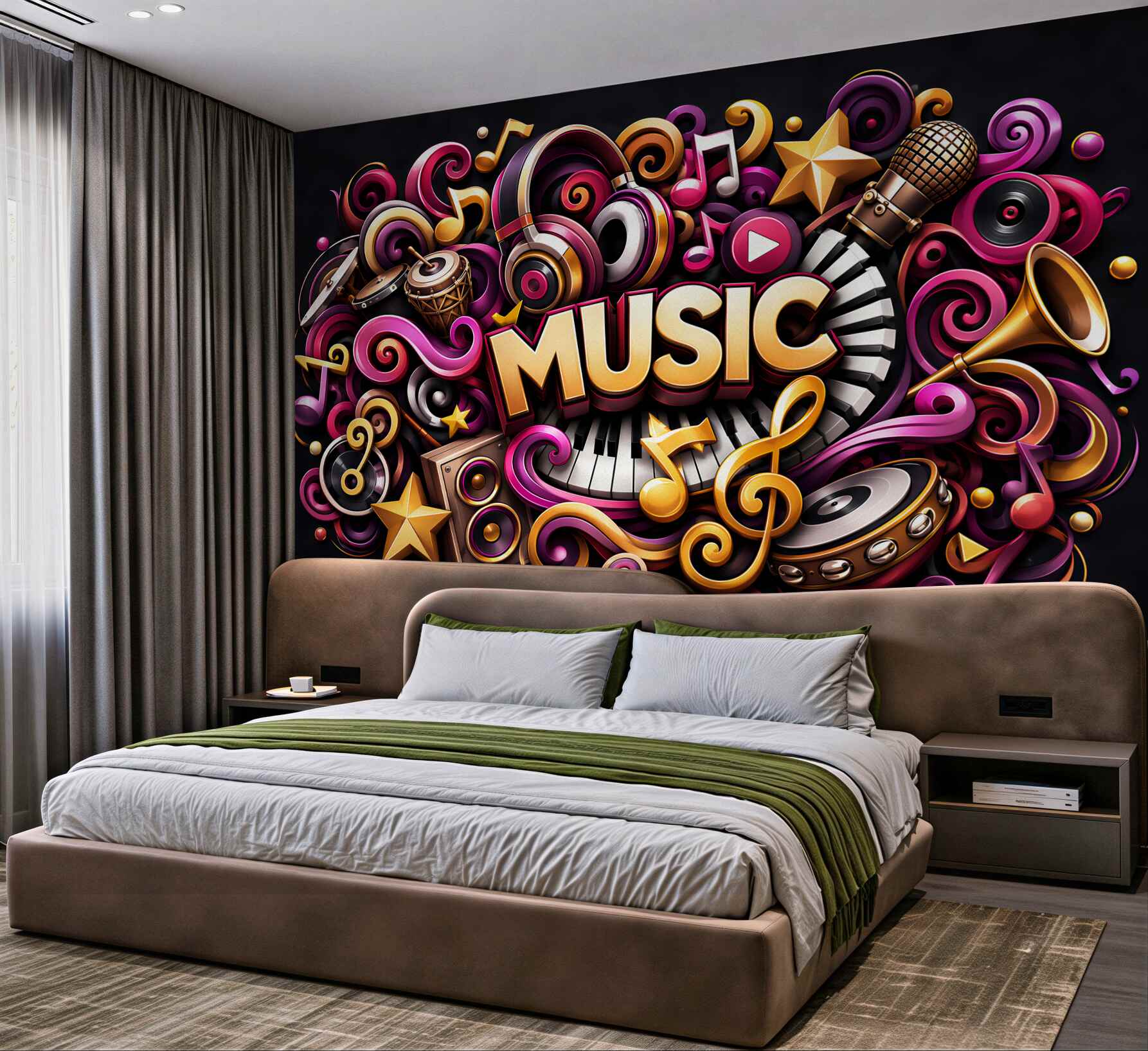 Fototapeta instrumenty muzyczne z pianinem i mikrofonem w beżowym stylu?v2345