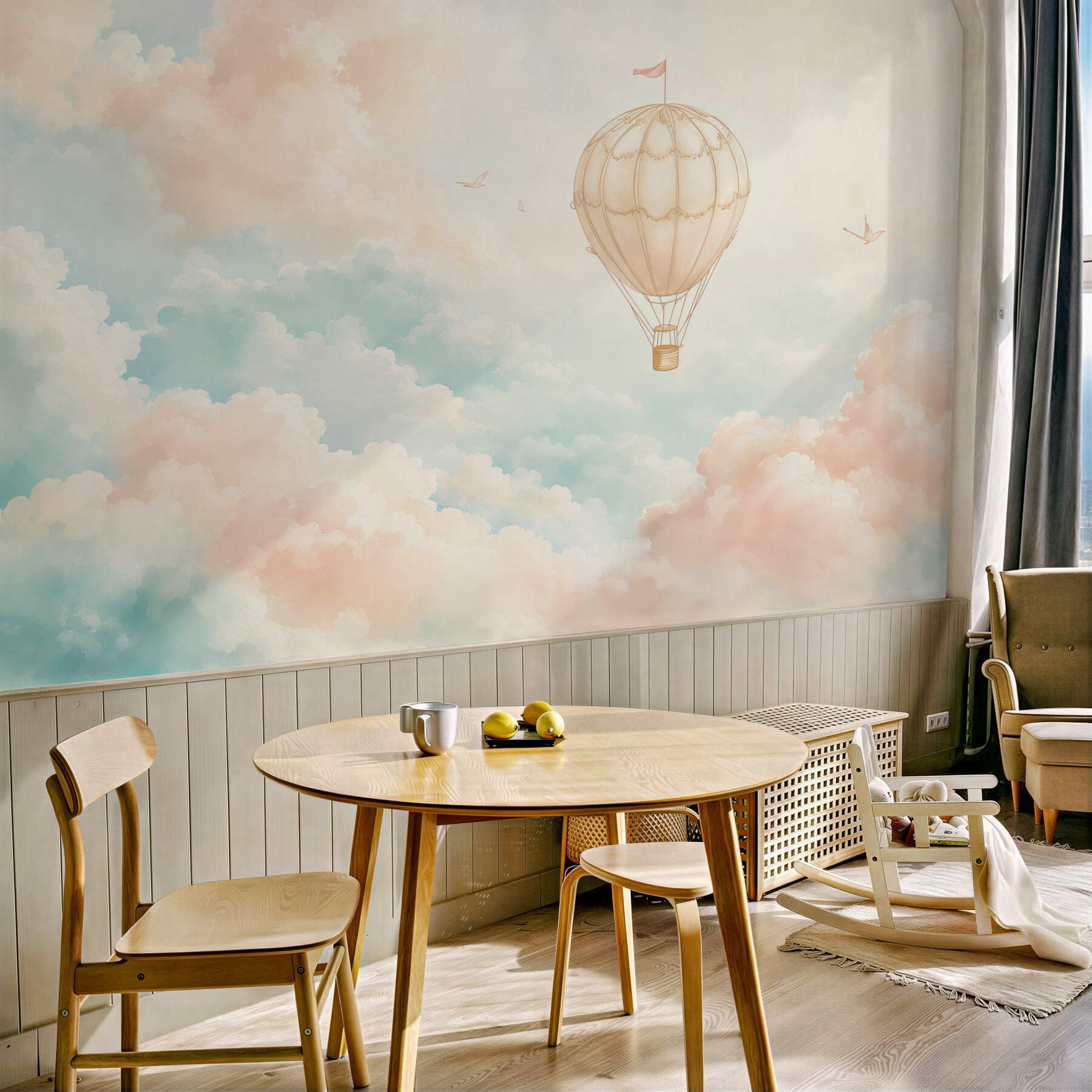 Fototapeta balon wśród chmur pastelowa do pokoju dziecka?v2345
