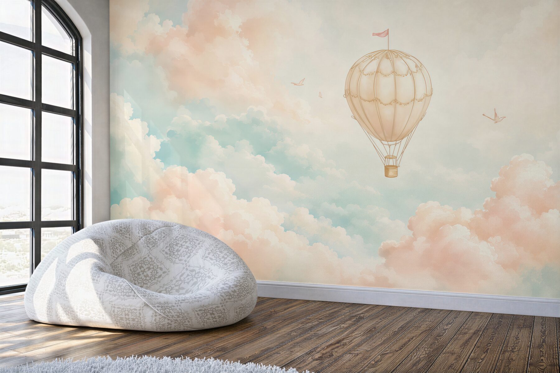 Fototapeta balon wśród chmur pastelowa do pokoju dziecka