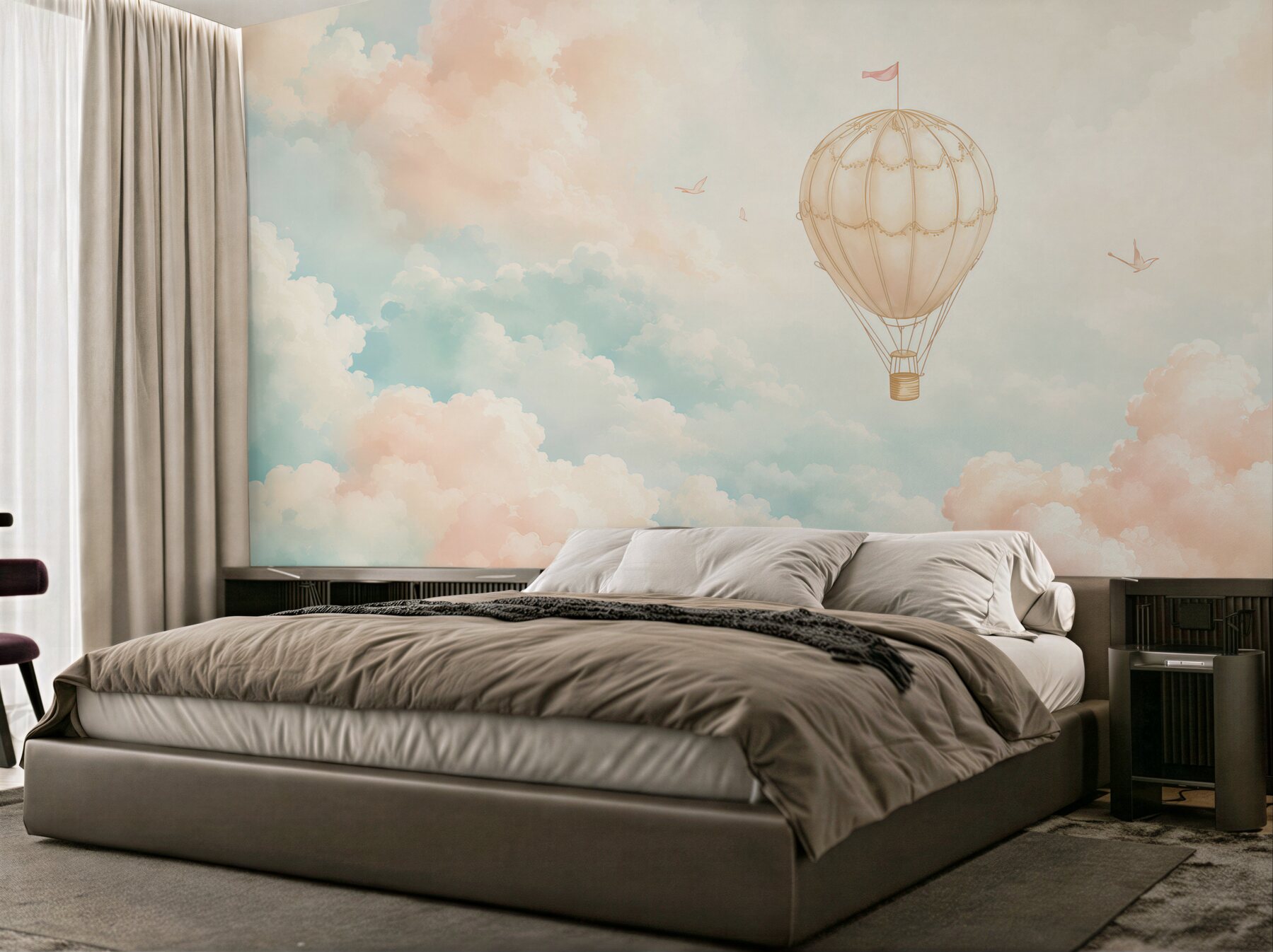 Fototapeta balon wśród chmur pastelowa do pokoju dziecka?v2345