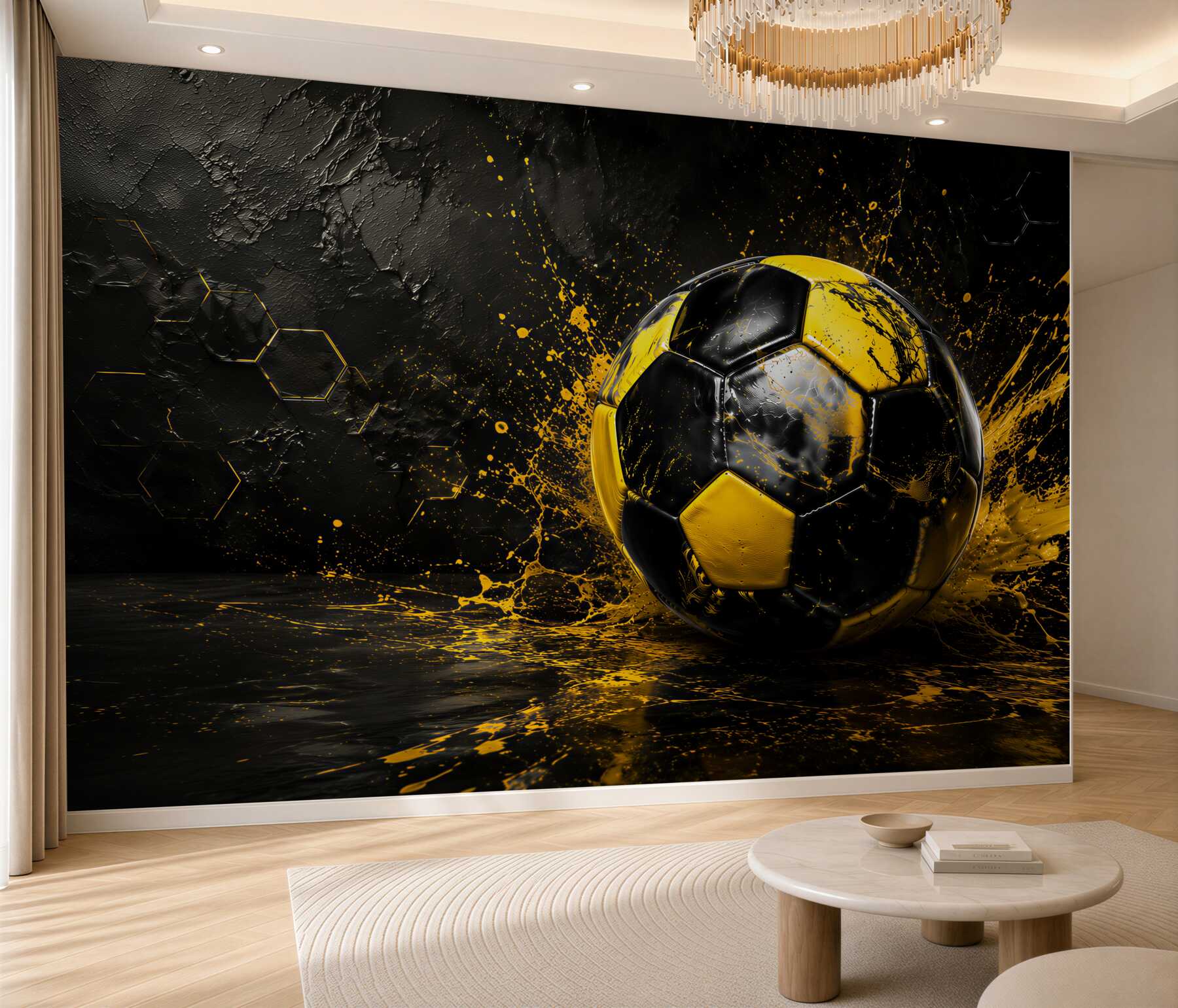 Fototapeta piłka w złotym energetycznym splashu