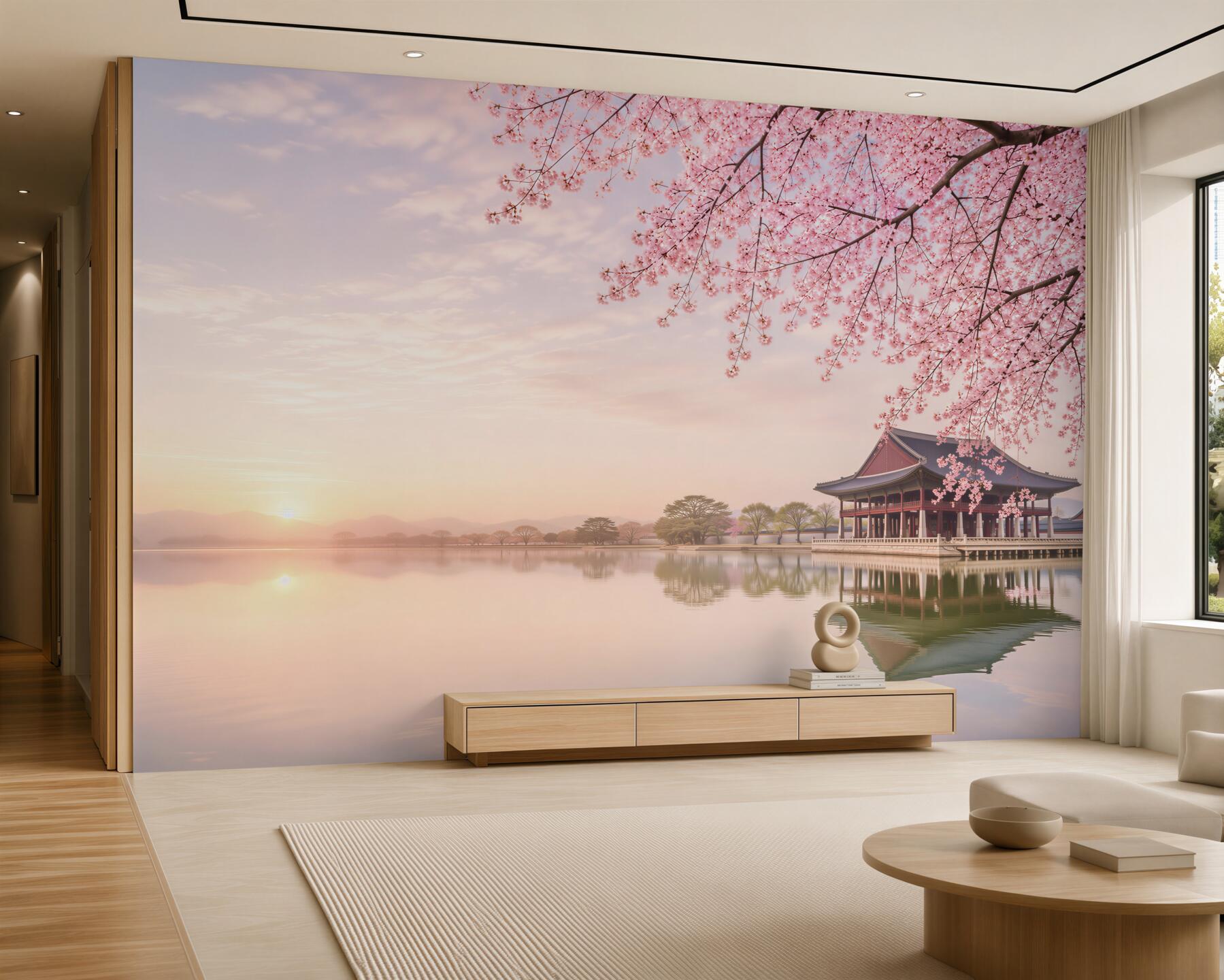 Fototapeta Gyeongbokgung pałac z drzewa wiśni w czasie wiosny w Seulu miasto korea, korea południowa.?v2345