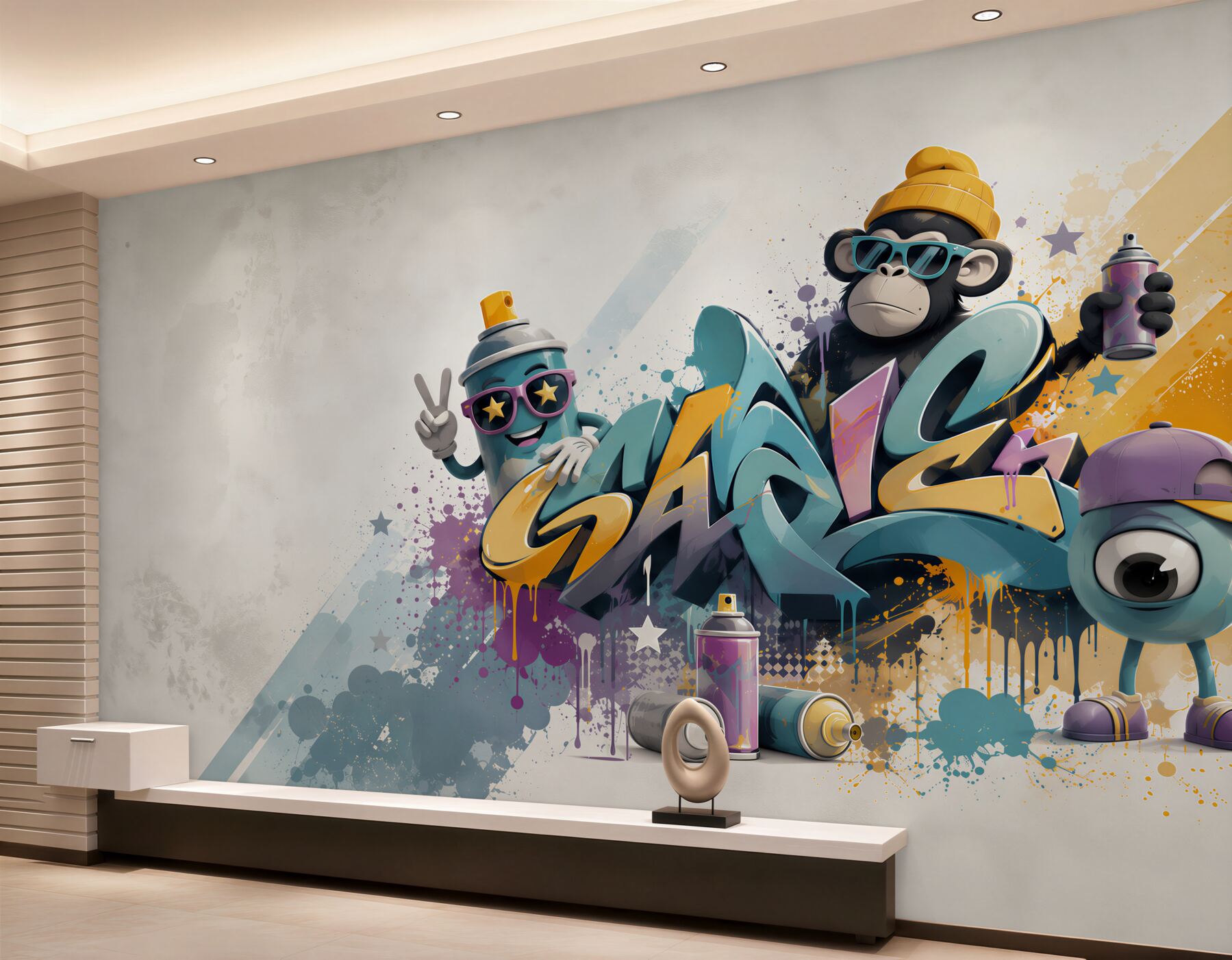 Fototapeta graffiti street art z małpką i puszką sprayu do pokoju młodzieżowego?v2345