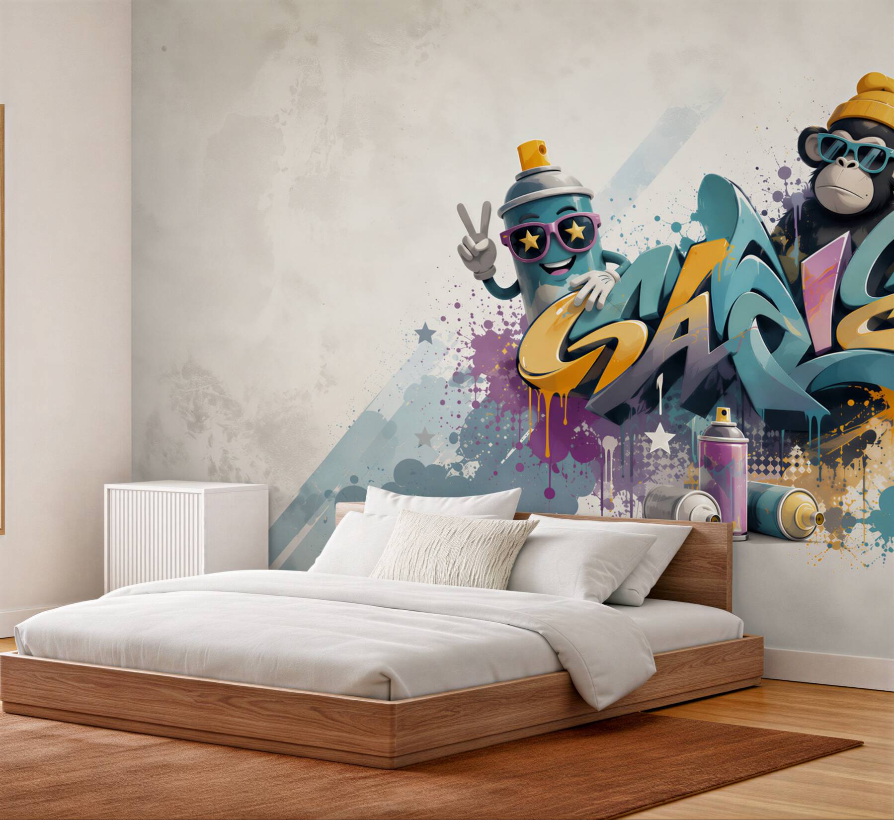 Fototapeta graffiti street art z małpką i puszką sprayu do pokoju młodzieżowego?v2345