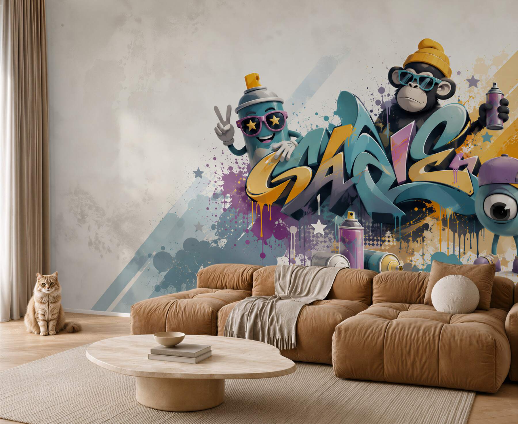 Fototapeta graffiti street art z małpką i puszką sprayu do pokoju młodzieżowego?v2345