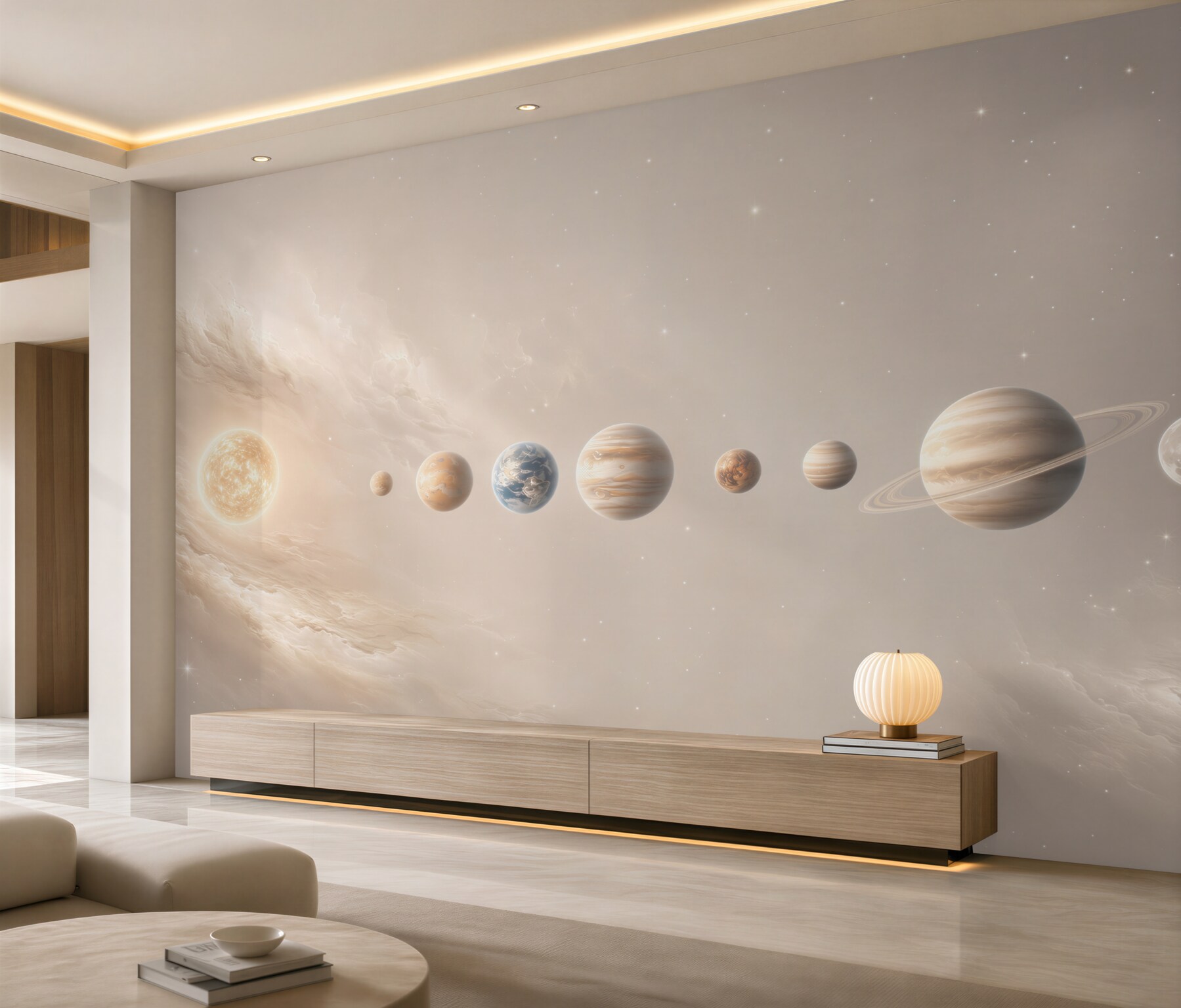 Fototapeta układ planet w kosmosie beżowa do pokoju dziecka?v2345