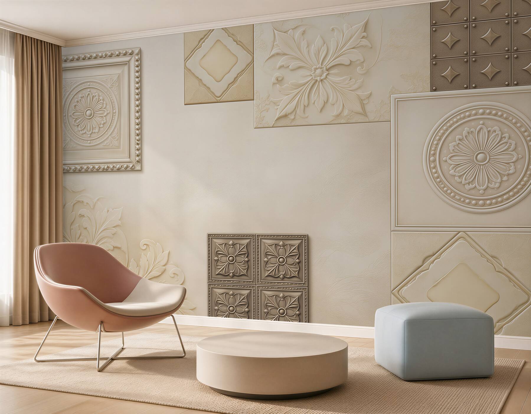 Fototapeta ornamenty 3D beżowe klasyczne do eleganckiego wnętrza?v2345