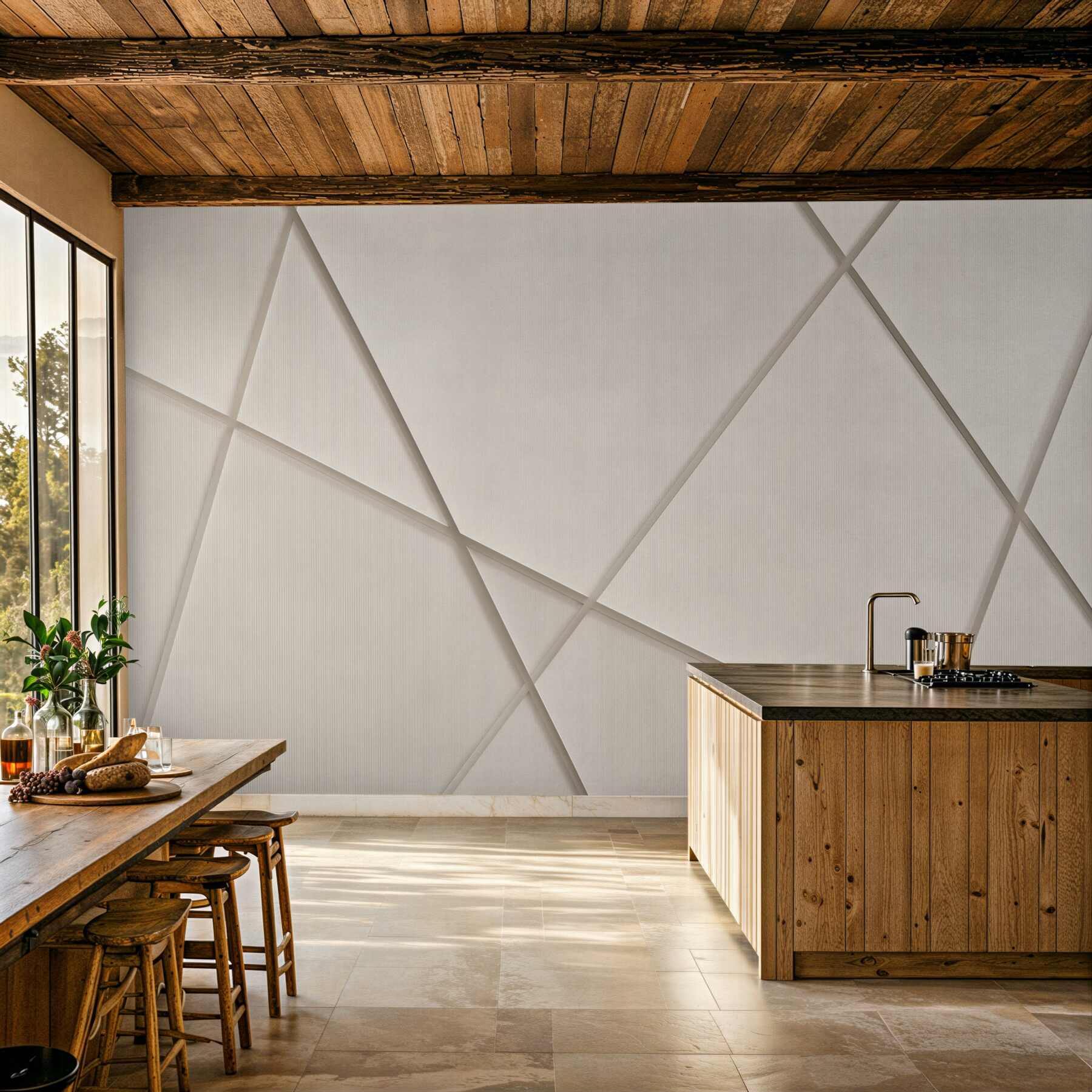 Fototapeta geometryczne panele 3d beżowe nowoczesna minimalistyczna?v2345
