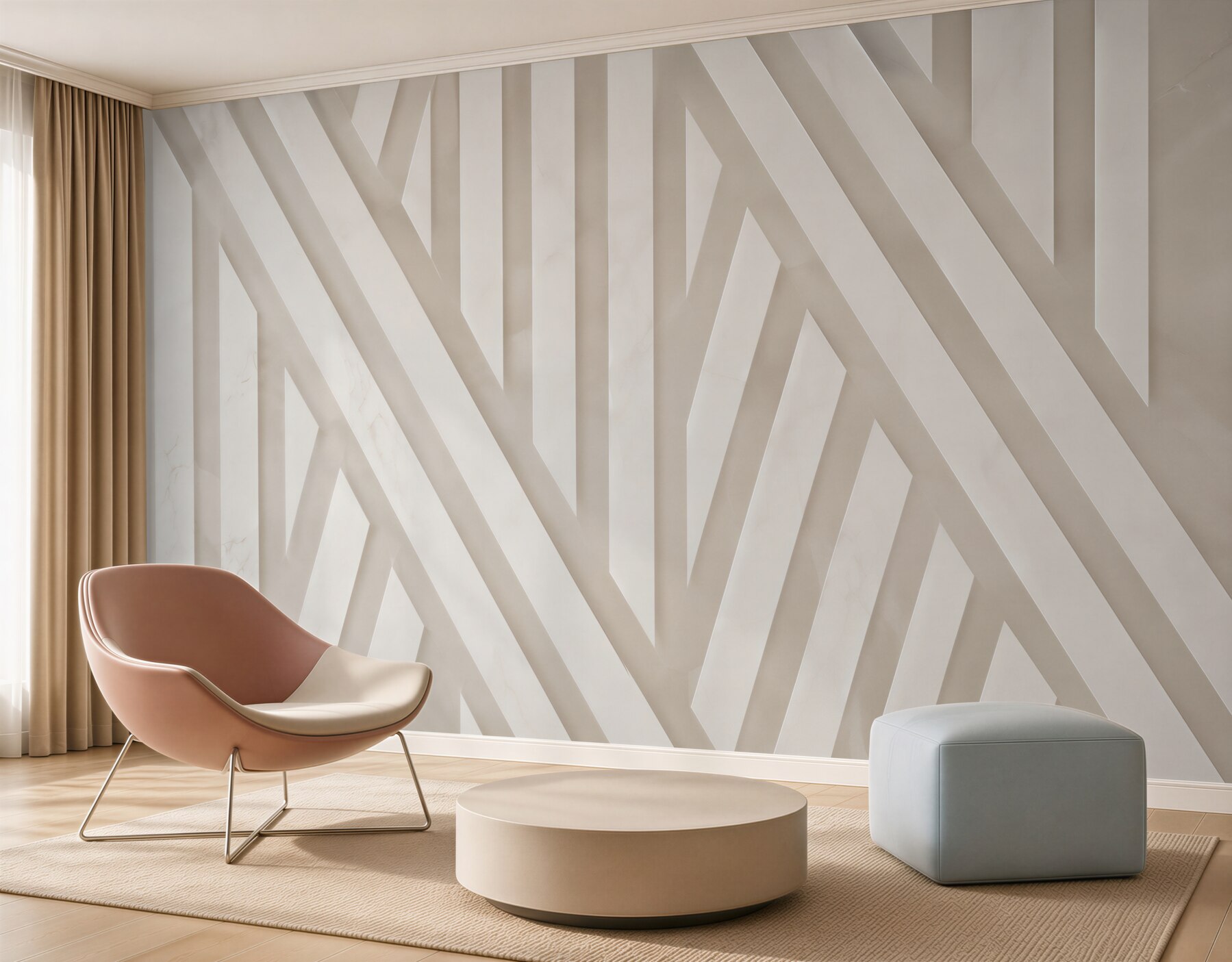 Fototapeta geometryczne pasy 3D beżowe nowoczesne do eleganckiego wnętrza?v2345