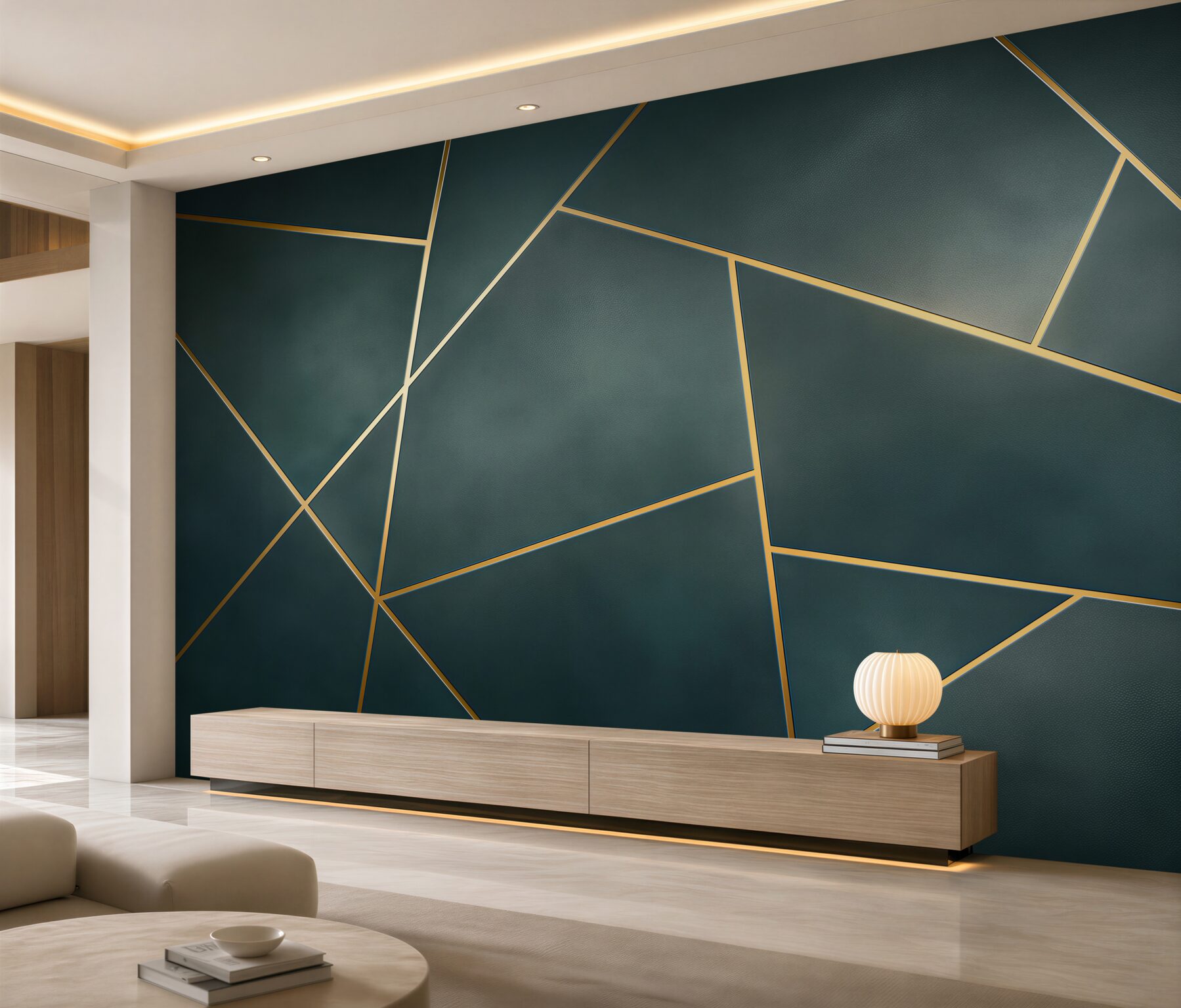 Fototapeta geometryczne panele granatowe ze złotymi liniami nowoczesne?v2345