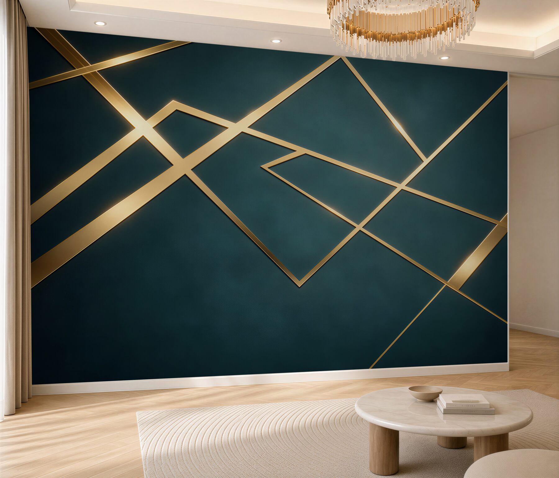 Fototapeta geometryczne złote linie na ciemnozielonym tle glamour?v2345