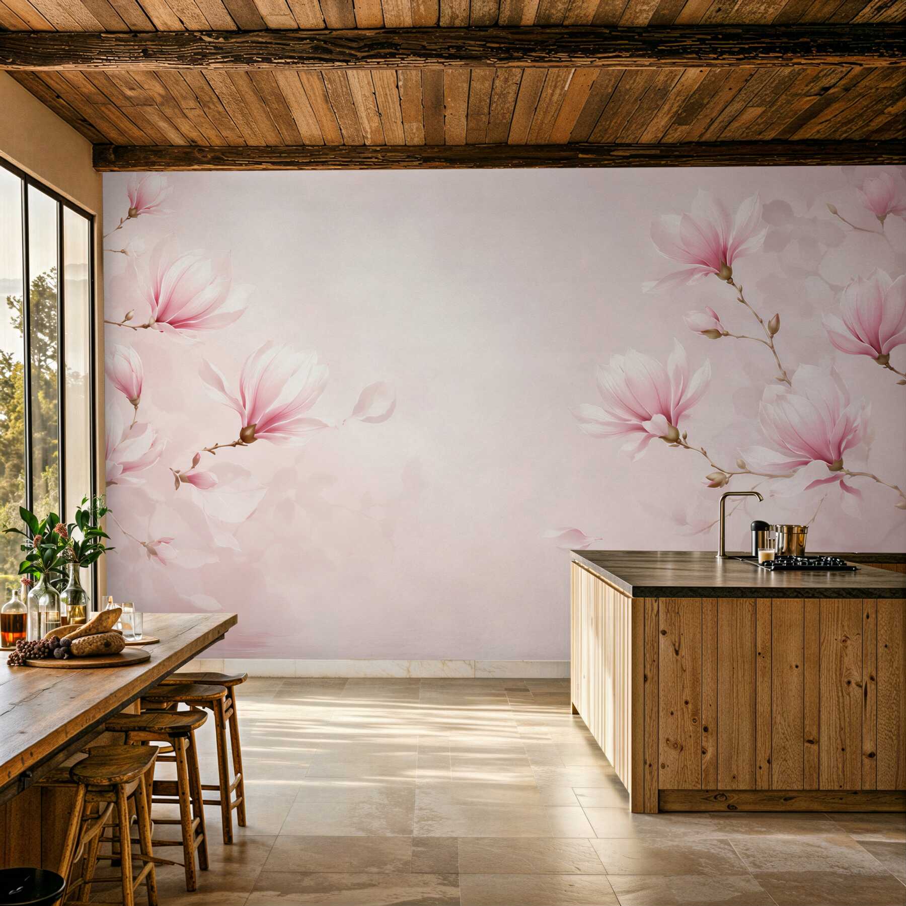 Fototapeta kwitnące magnolie różowe na pastelowym tle do sypialni?v2345