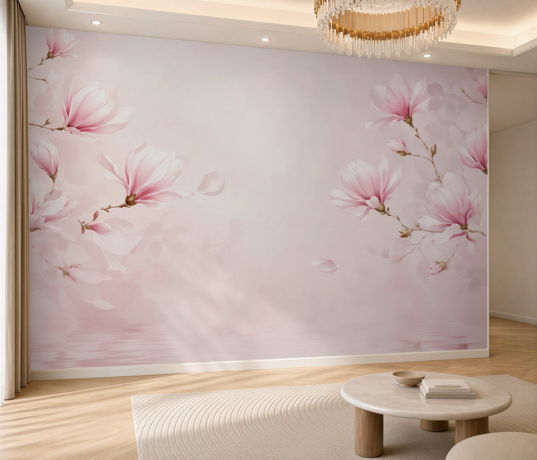 Fototapeta kwitnące magnolie różowe na pastelowym tle do sypialni?v2345