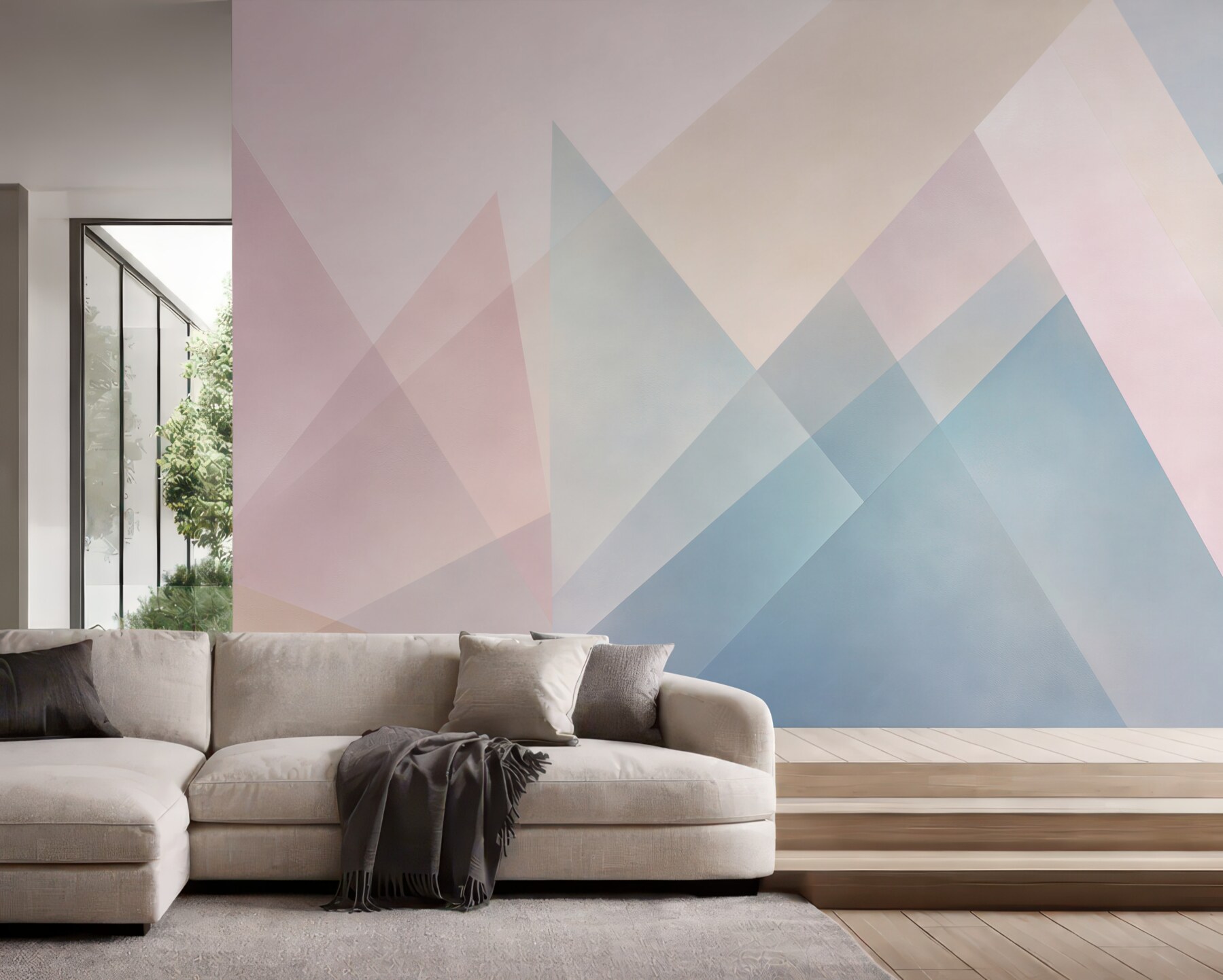 Fototapeta geometryczna abstrakcja pastelowa różowo błękitna do nowoczesnego wnętrza?v2345