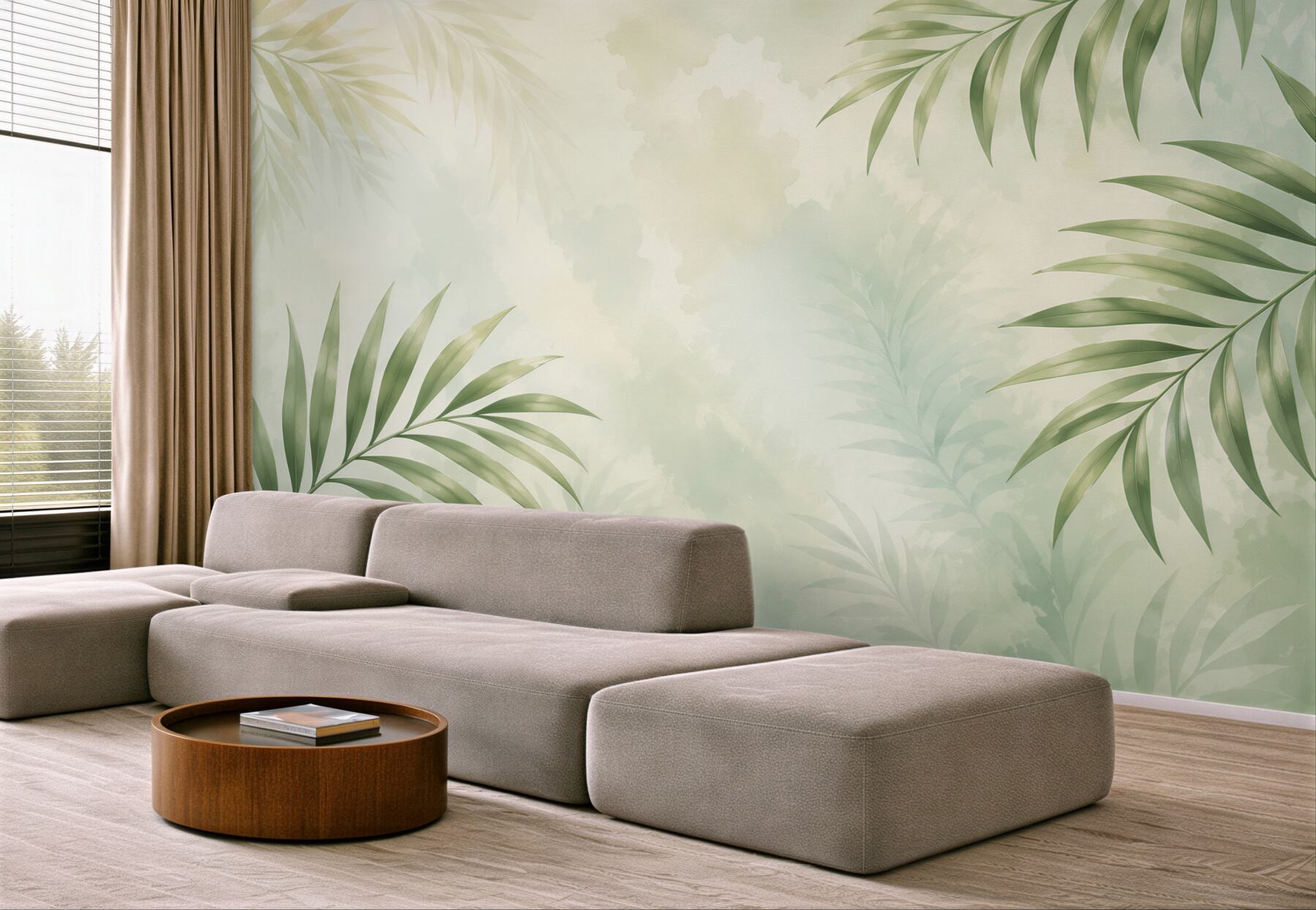 Fototapeta liście palmowe zielone w subtelnym stylu tropikalnym?v2345