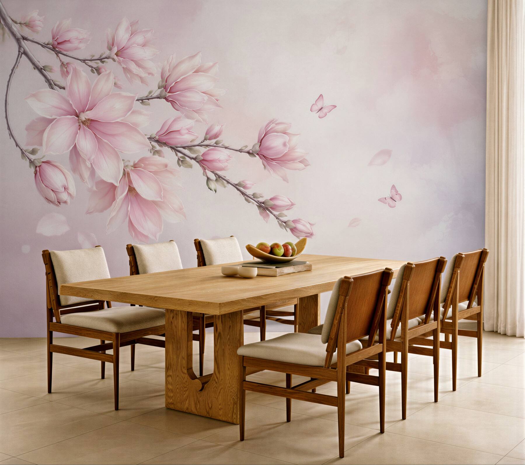 Fototapeta różowa magnolia z motylami delikatna do sypialni?v2345