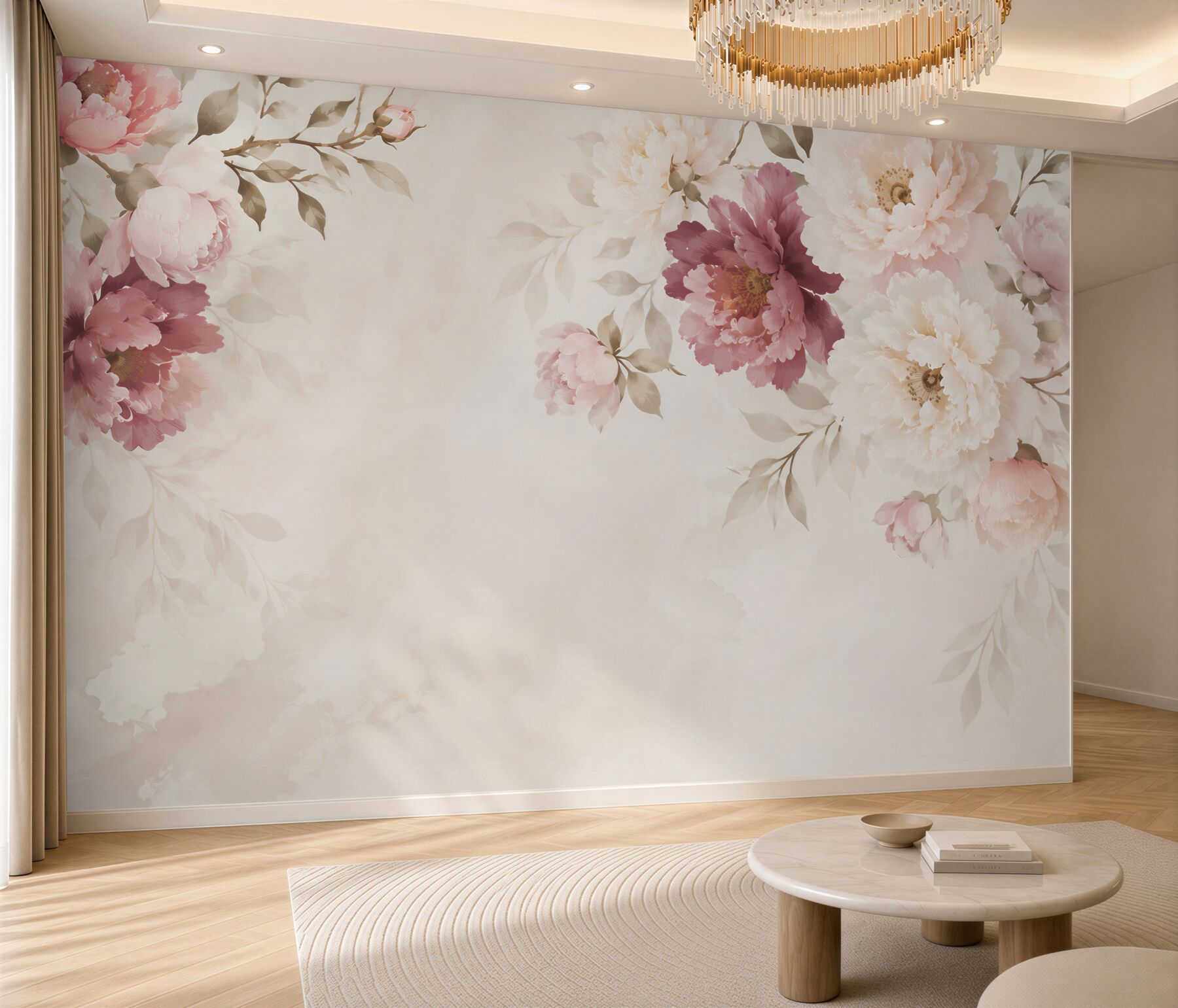 Fototapeta peonie pudrowy róż i krem romantyczne kwiaty na jasnym tle?v2345