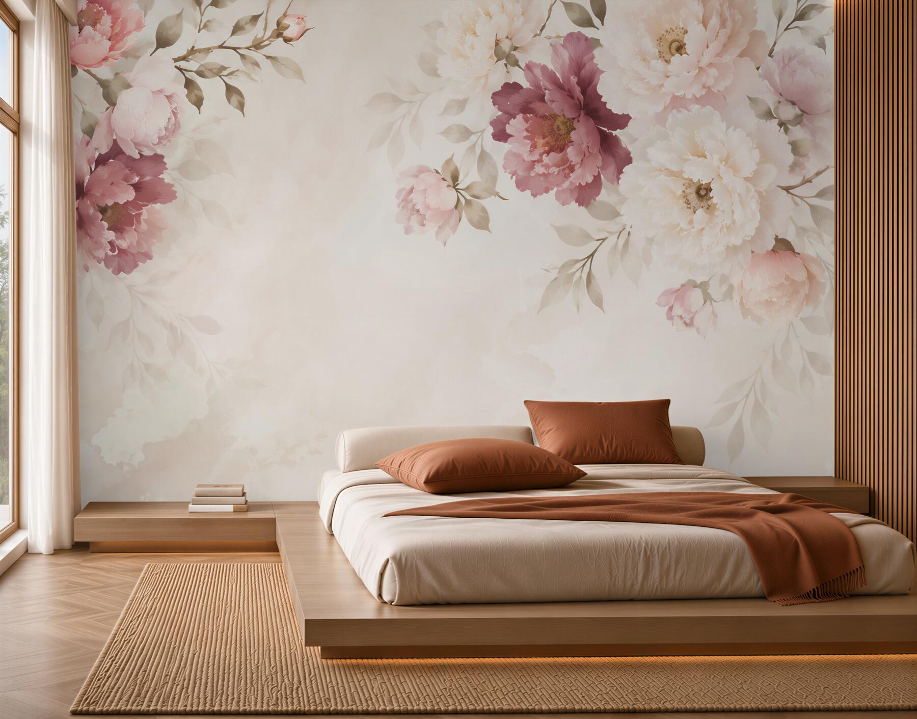 Fototapeta peonie pudrowy róż i krem romantyczne kwiaty na jasnym tle?v2345