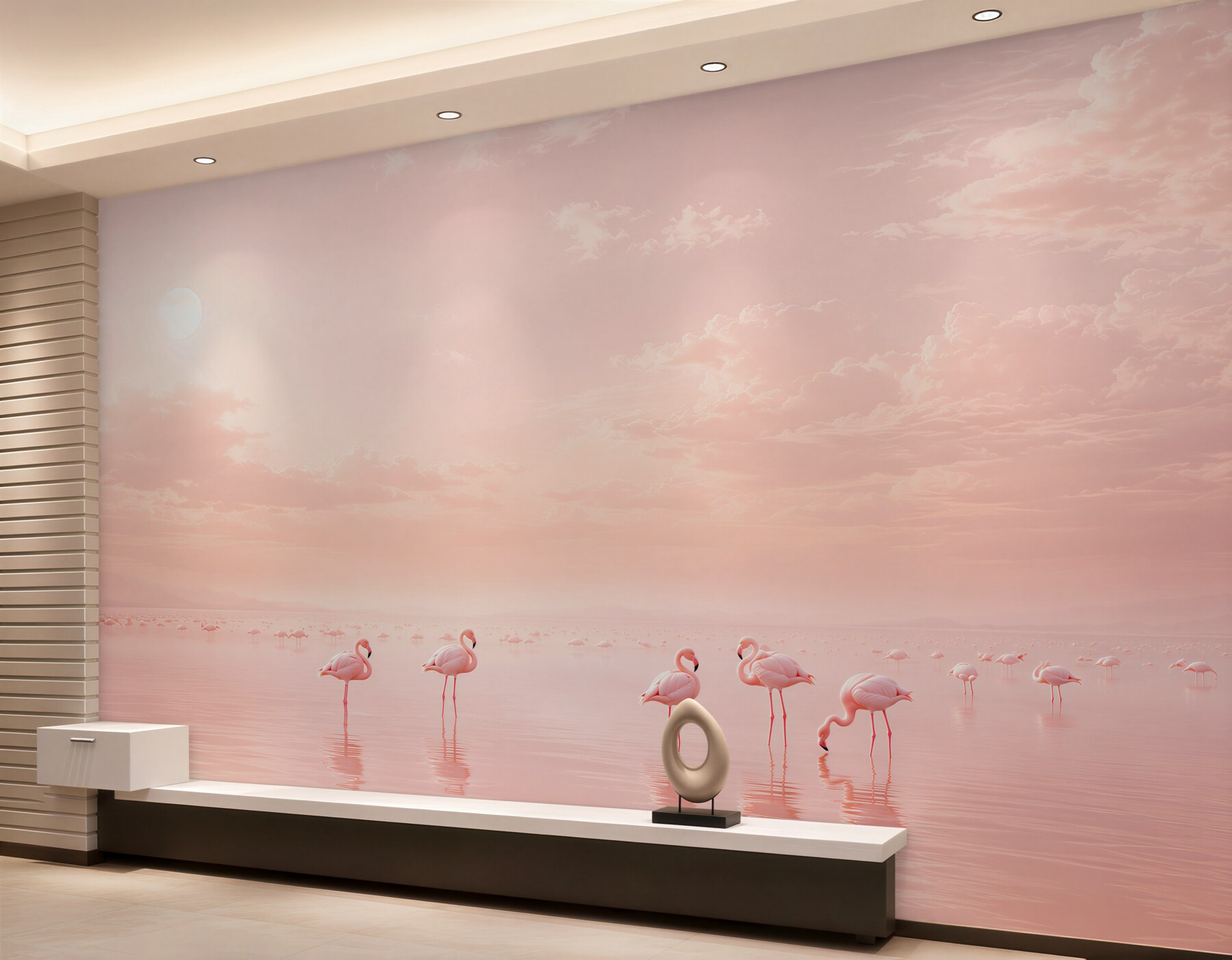 Fototapeta różowe flamingi na spokojnej wodzie pastelowa?v2345