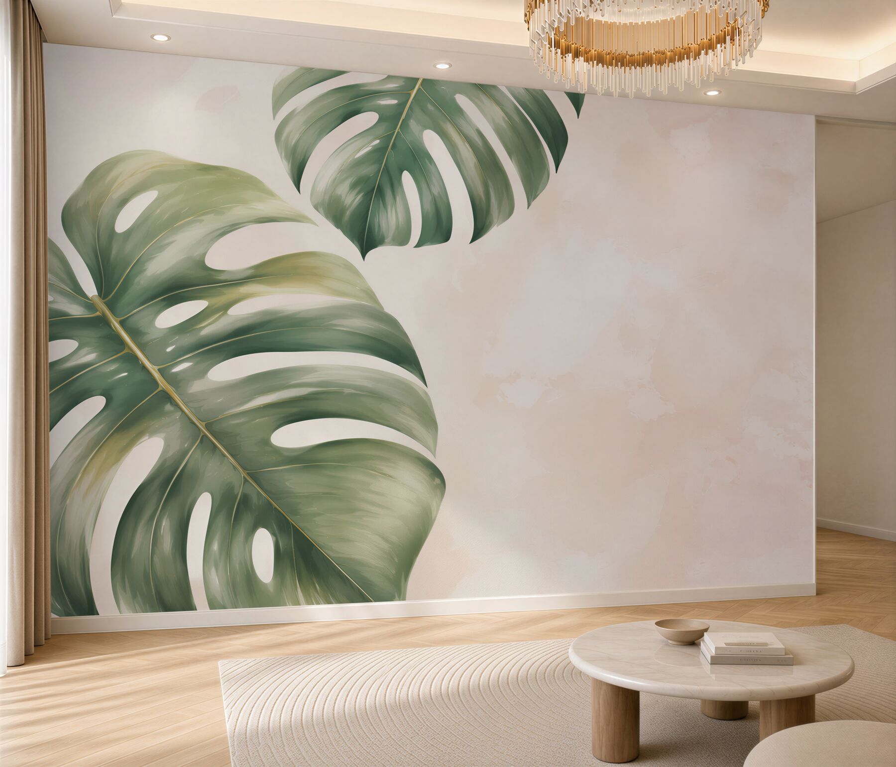 Fototapeta liście monstery zielone na pastelowym tle tropical?v2345