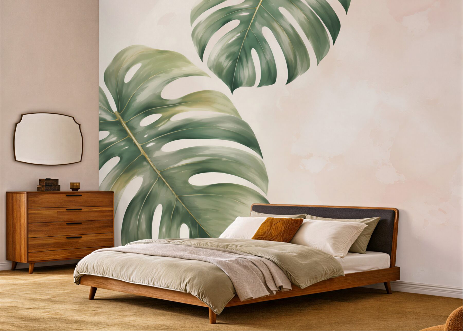 Fototapeta liście monstery zielone na pastelowym tle tropical?v2345