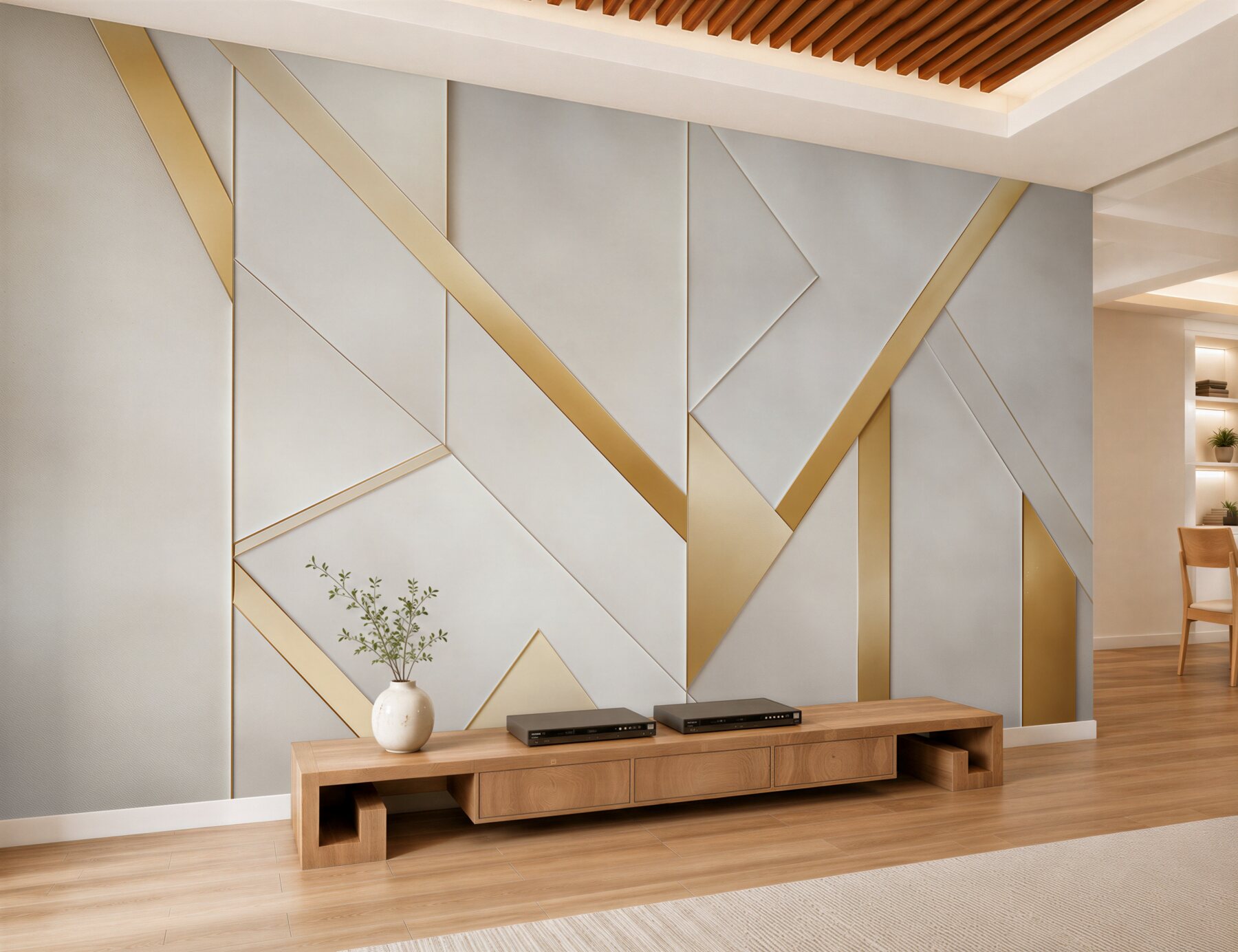 Fototapeta geometryczne panele biało złote nowoczesne art déco?v2345