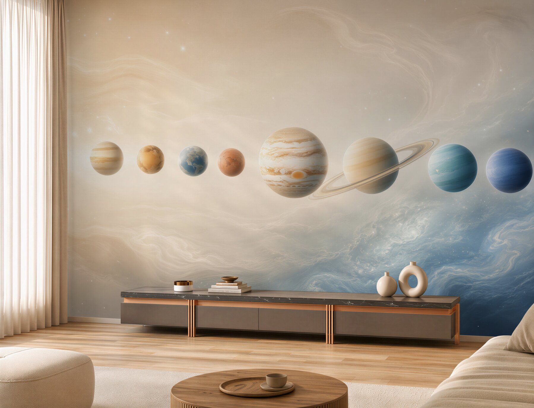 Fototapeta układ planet w kosmosie pastelowa dla dzieci i młodzieży?v2345