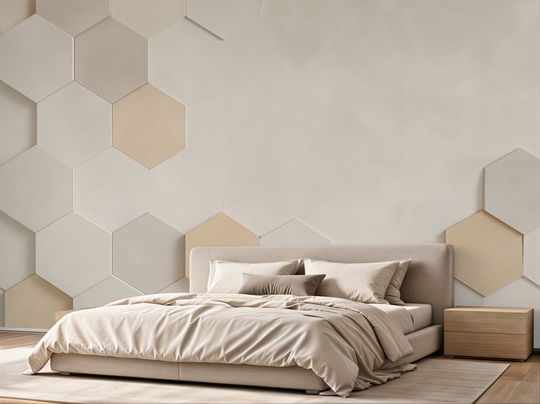 Fototapeta geometryczne heksagony beżowe nowoczesny wzór 3D minimalistyczny?v2345