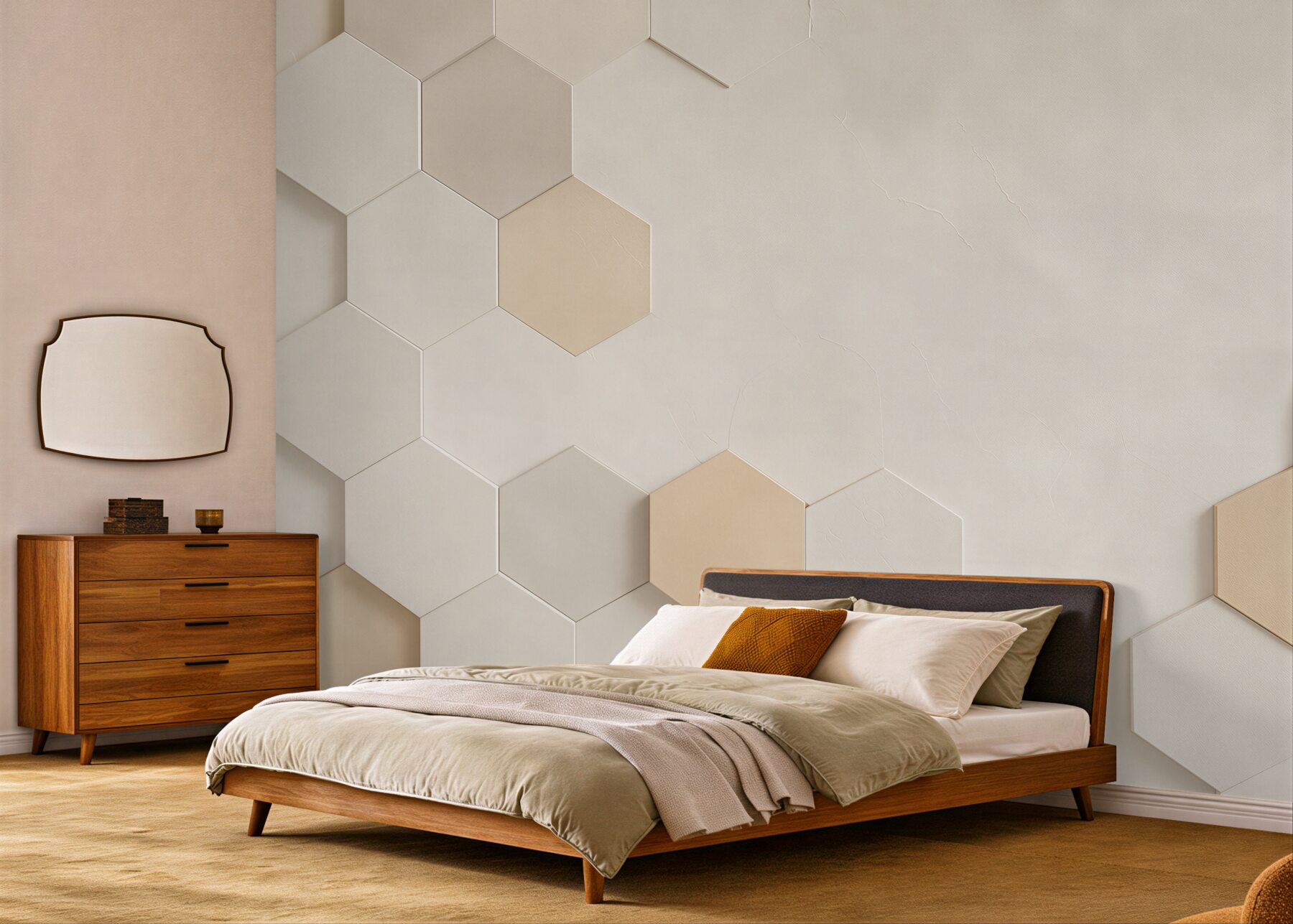 Fototapeta geometryczne heksagony beżowe nowoczesny wzór 3D minimalistyczny?v2345