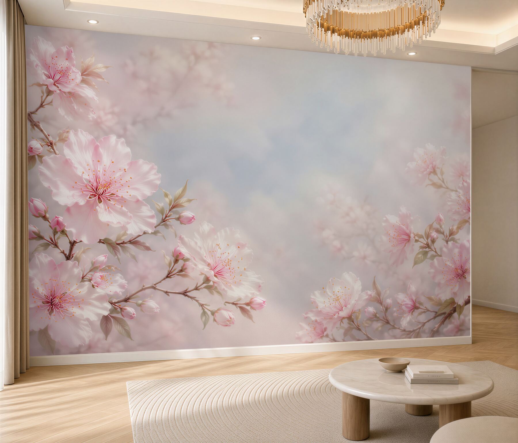 Fototapeta kwitnąca wiśnia różowa na pastelowym tle romantyczna?v2345