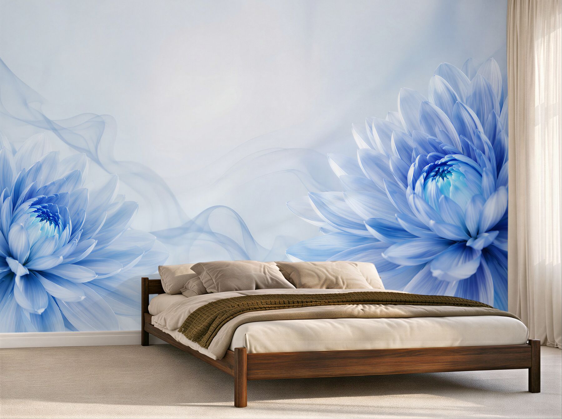 Fototapeta niebieskie kwiaty na jasnym tle elegancka floralna abstrakcja?v2345
