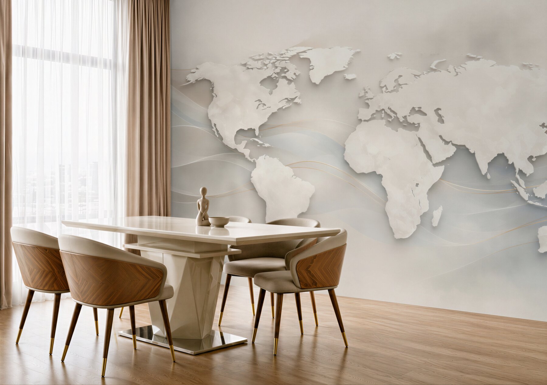 Fototapeta mapa świata beżowa nowoczesna 3D do biura i salonu?v2345