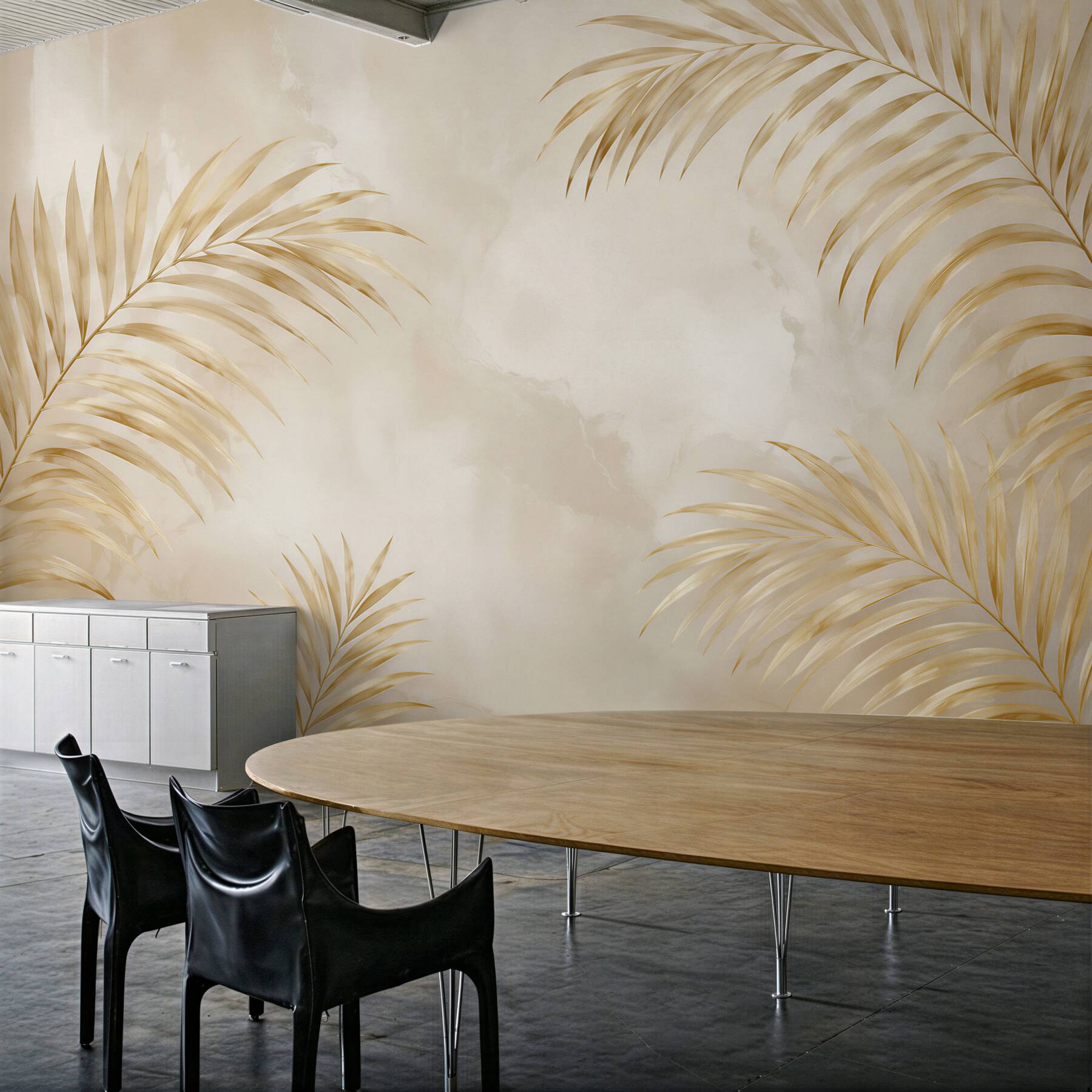 Fototapeta złote liście palmowe na beżowym tle elegancka do salonu?v2345