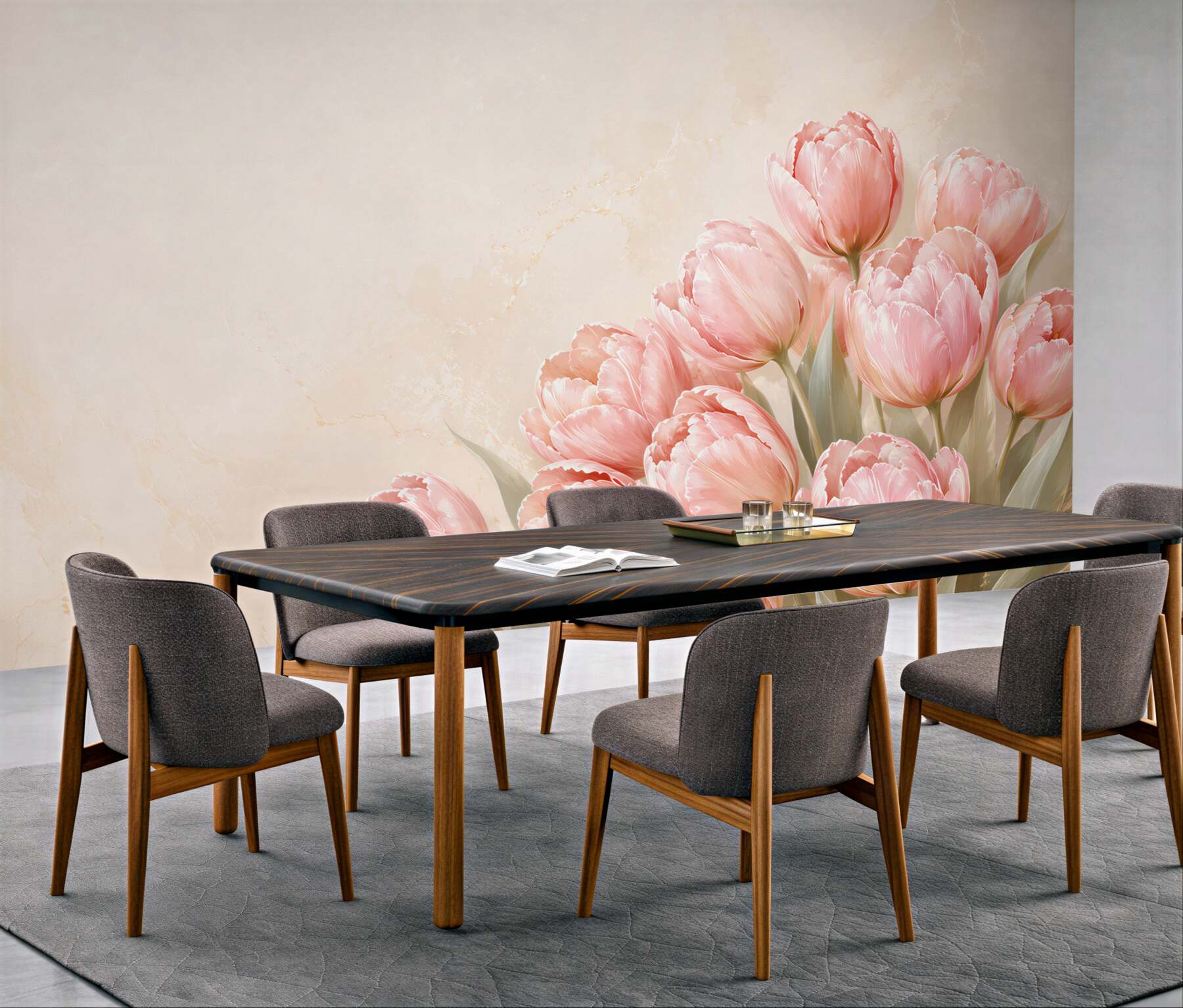 Fototapeta różowe tulipany na beżowym tle elegancka do salonu?v2345