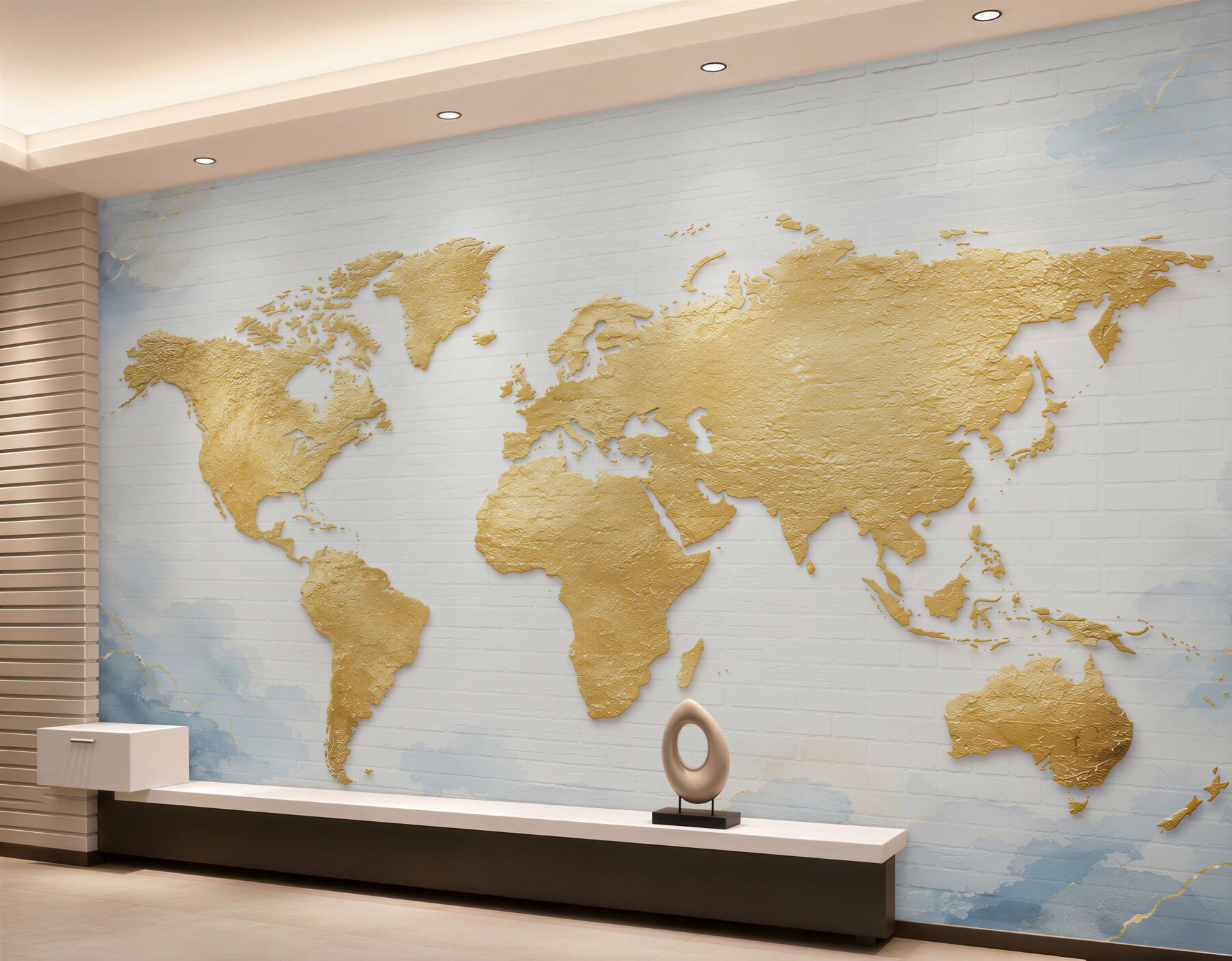 Fototapeta mapa świata złota na białej cegle elegancka?v2345