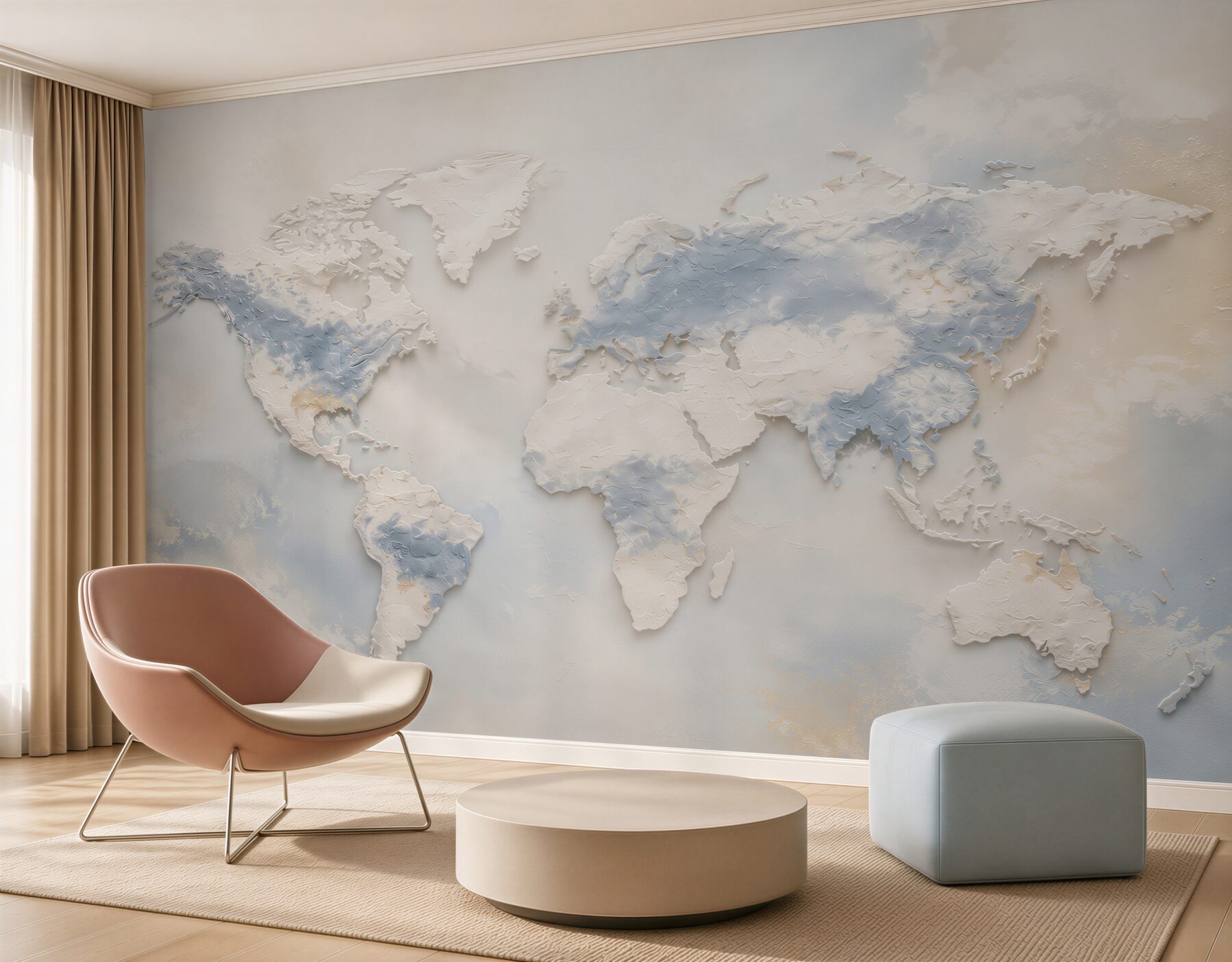 Fototapeta mapa świata 3D beżowo błękitna nowoczesna?v2345
